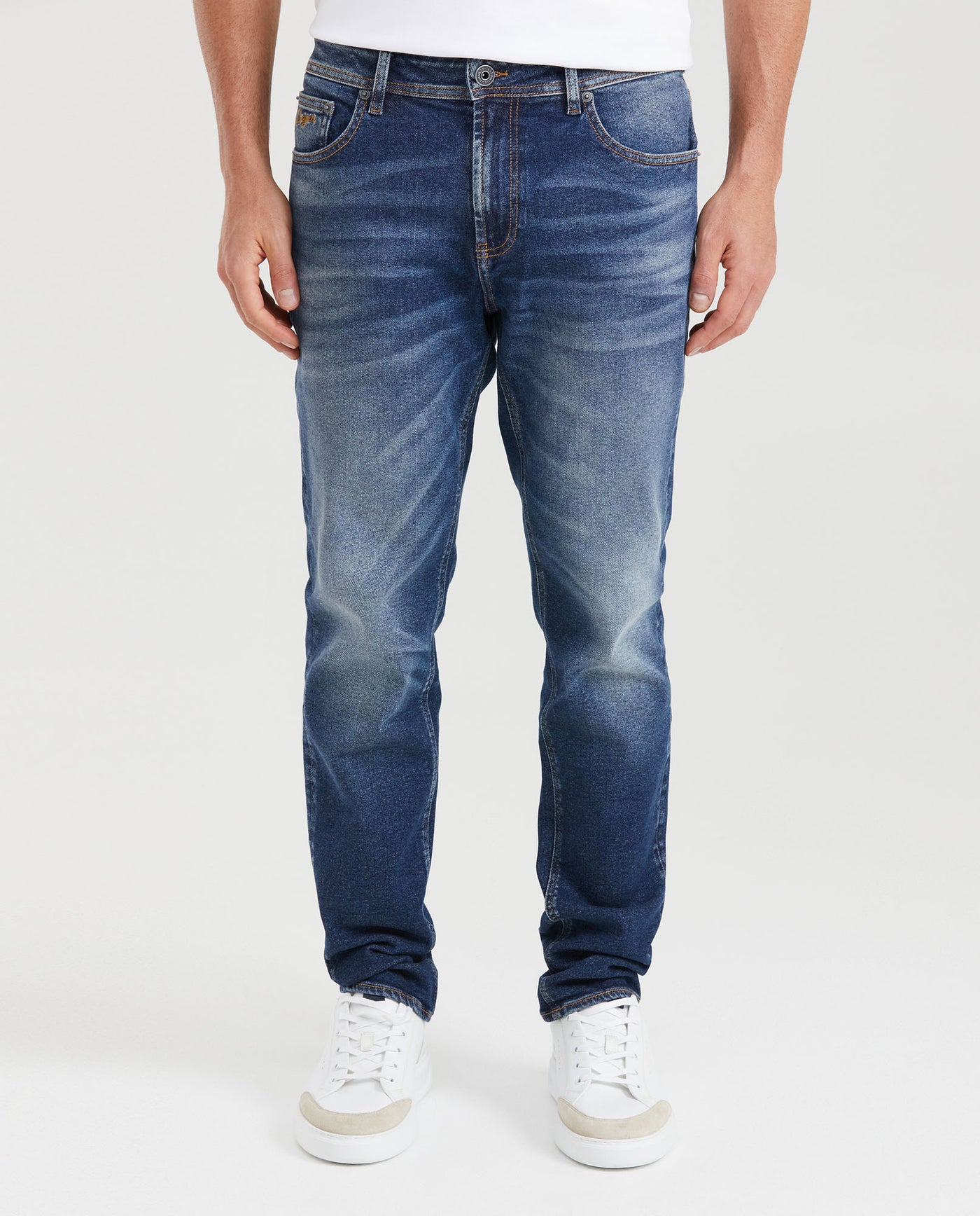 Men's Morrison Jeans Straight Slim Fit Medium Wash in Recycled Cotton-Cotton Blend 331G003 - 1