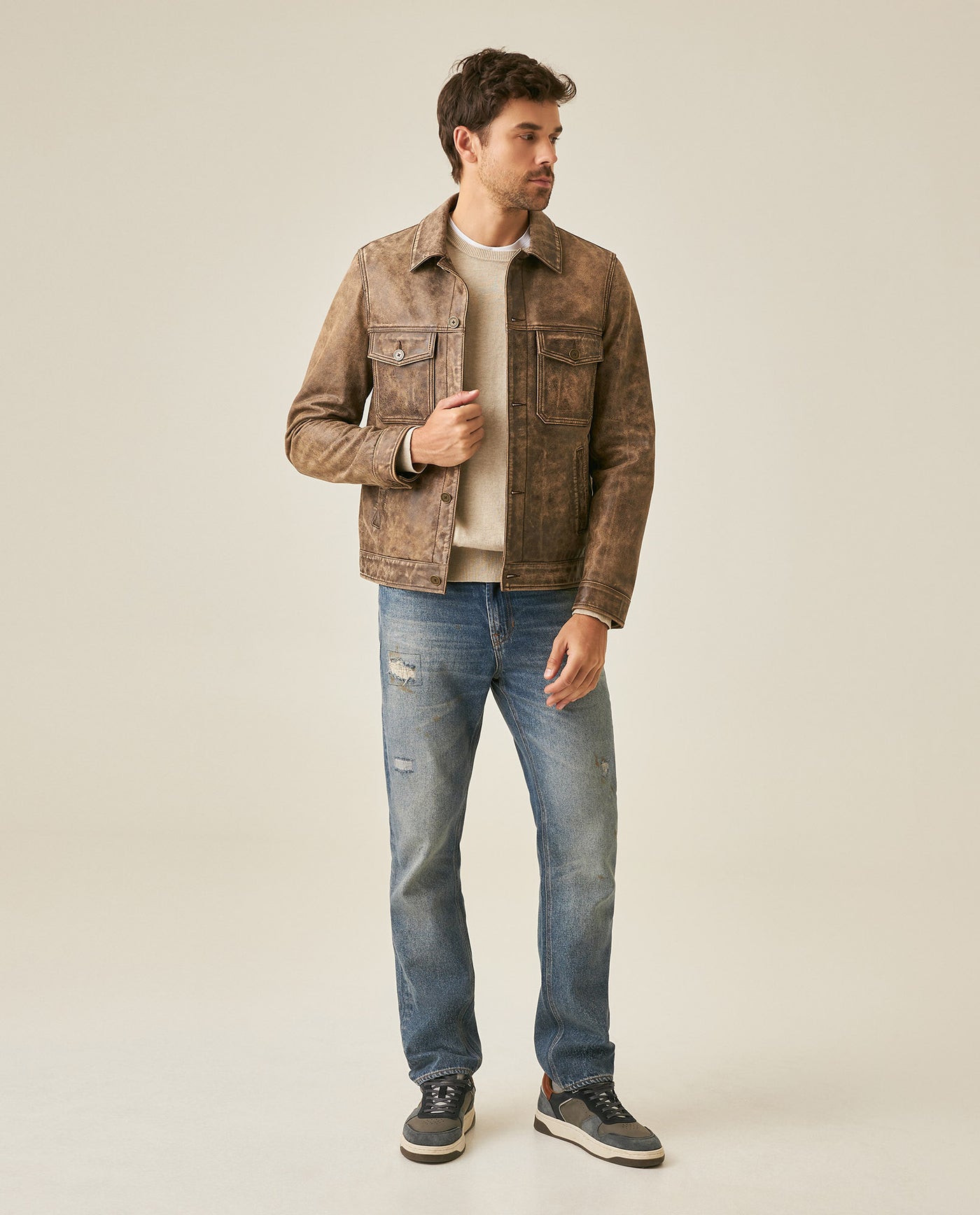 Mens Jeans Slim Fit Mid Rise Dark Wash Cotton Lyocell Distressed Repairs Embroidered Logo - Blue 63_331H000_AZU184140_4