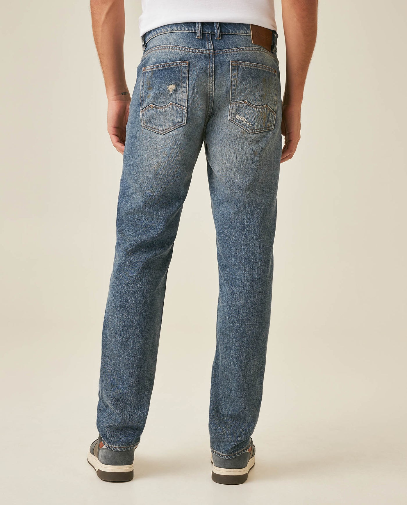 Mens Jeans Slim Fit Mid Rise Dark Wash Cotton Lyocell Distressed Repairs Embroidered Logo - Blue 63_331H000_AZU184140_6