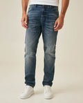 Men's Jeans Straight Fit Super High Rise Medium Wash Cotton Elastane Distressed Reserved Areas - Blue