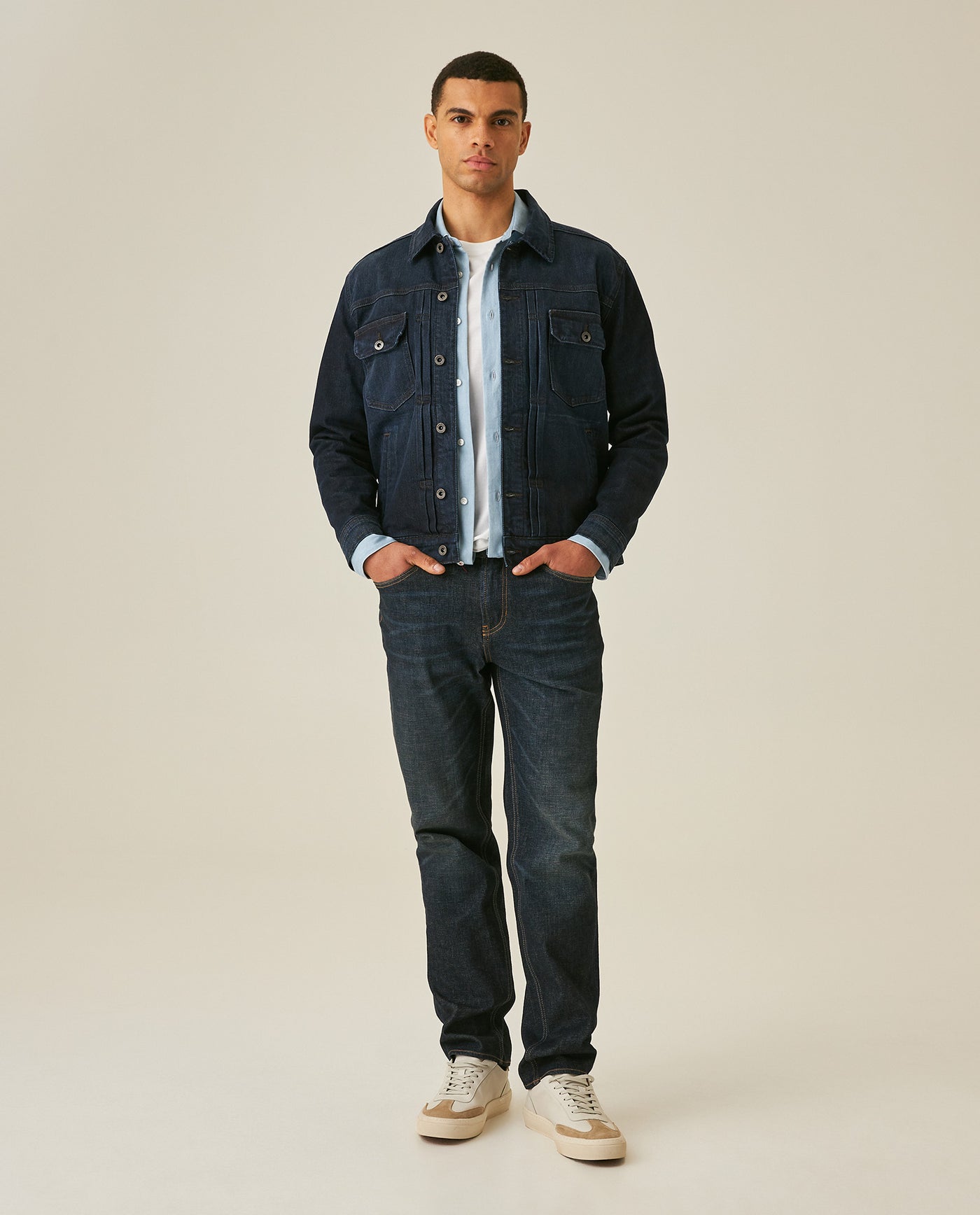 Mens Jeans Slim Fit Mid Rise Ultra Dark Wash Skinflex Technology Cotton Elastomultiester Embroidered - Blue 63_331H008_AZU193924_4
