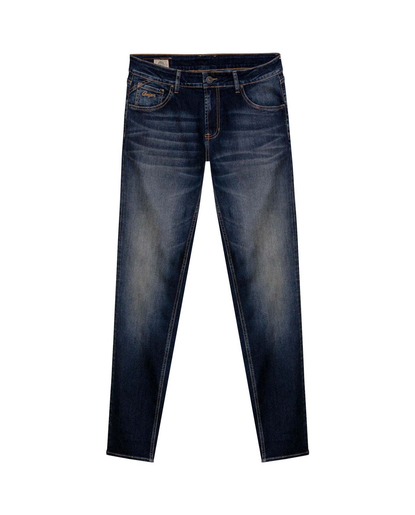 Mens Jeans Slim Fit Mid Rise Dark Wash Cotton Recycled Polyester Elastane Intense Distressed Dirty Effect - Blue 63_331H011_AZU194052_3