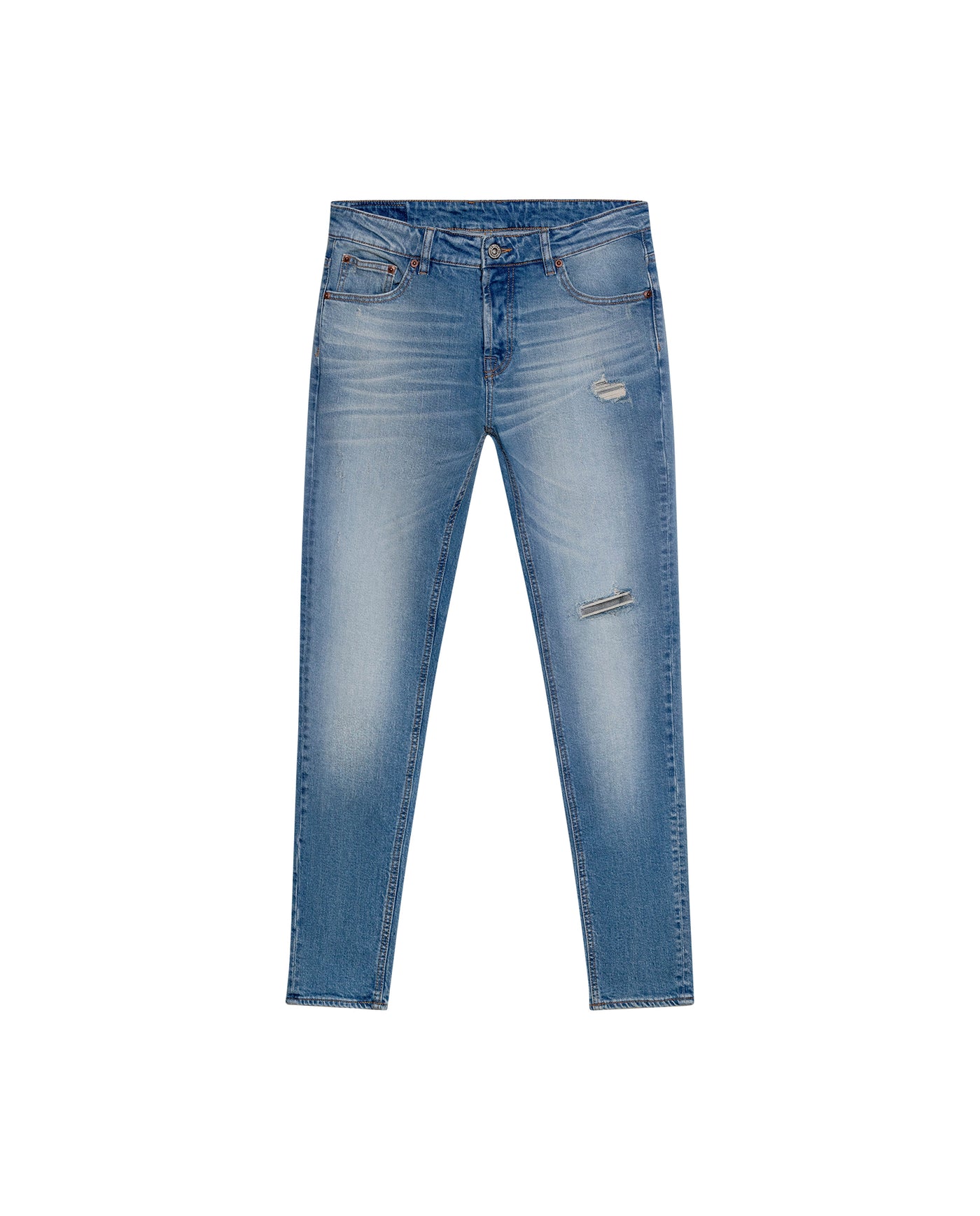 Mens Jeans Skinny Fit Low Rise Light Wash Cotton Elastane Distressed Patches Contemporary Low Rise - Blue 63_331H017_AZU154020_3