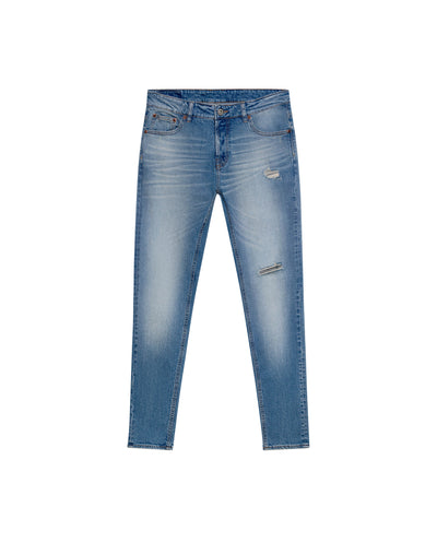 Mens Jeans Skinny Fit Low Rise Light Wash Cotton Elastane Distressed Patches Contemporary Low Rise - Blue 63_331H017_AZU154020_3