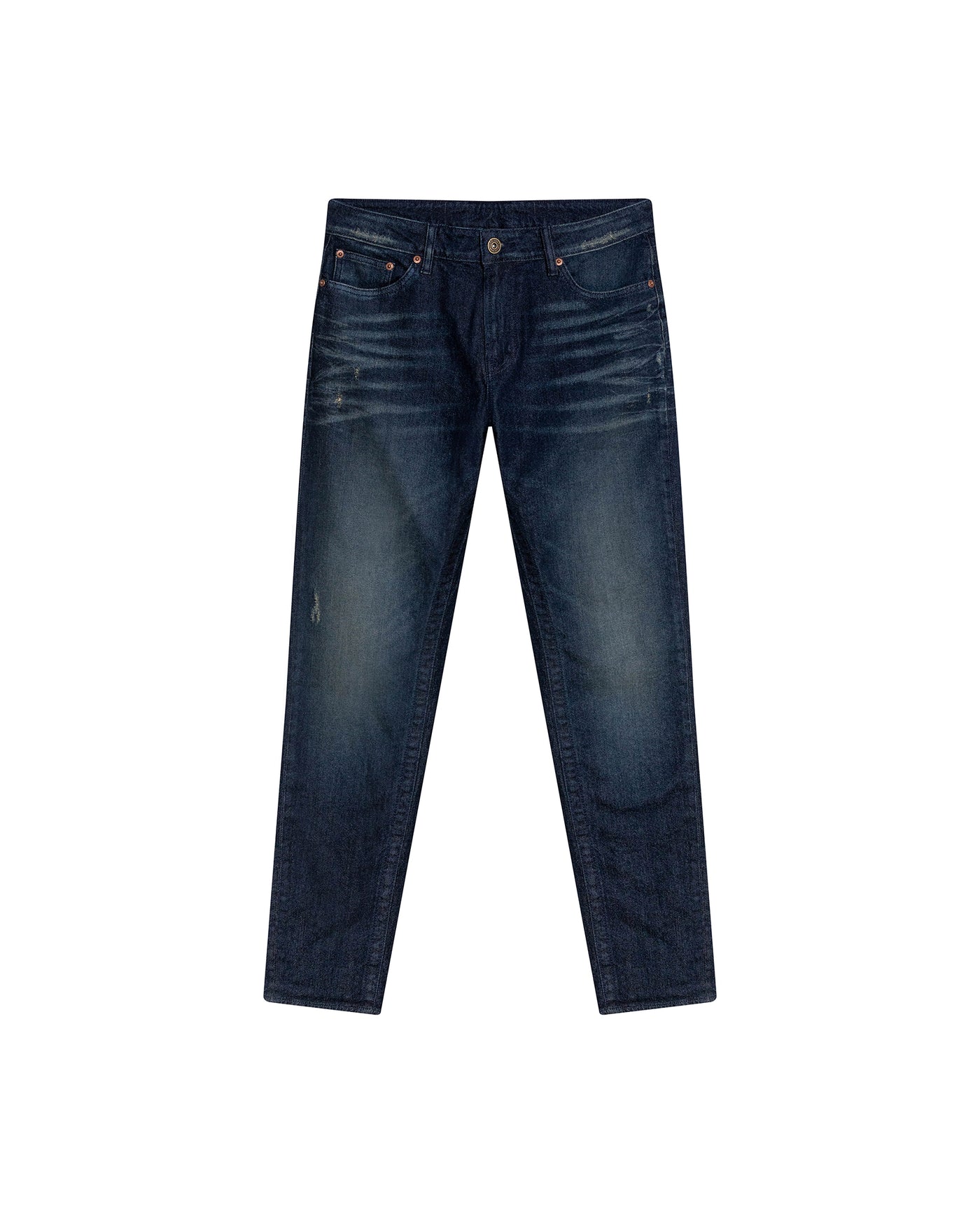 Mens Jeans Skinny Fit Mid Rise Dark Wash Cotton Elastane Classic Distressing Clean Dark Wash - Blue 63_331H019_AZU194052_3