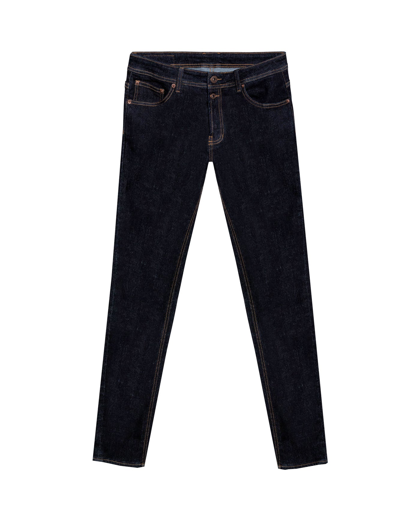 Mens Jeans Skinny Fit Low Rise Ultra Dark Wash Cotton Polyester Elastane Vintage Neps Exposed Button - Blue 63_331H021_AZU193924_0