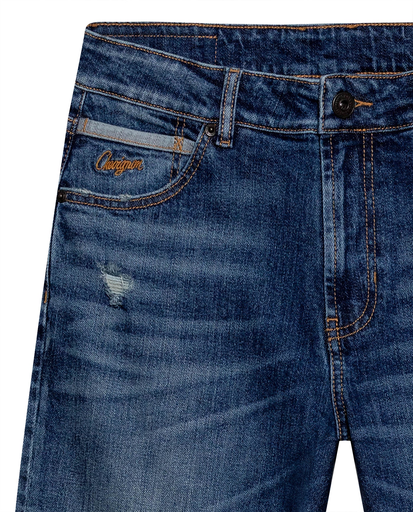 Mens Jeans Straight Fit Mid Rise Dark Wash Cotton Elastane Classic Distressing Mini Rips Embroidered - Blue 63_331H023_AZU184140_8