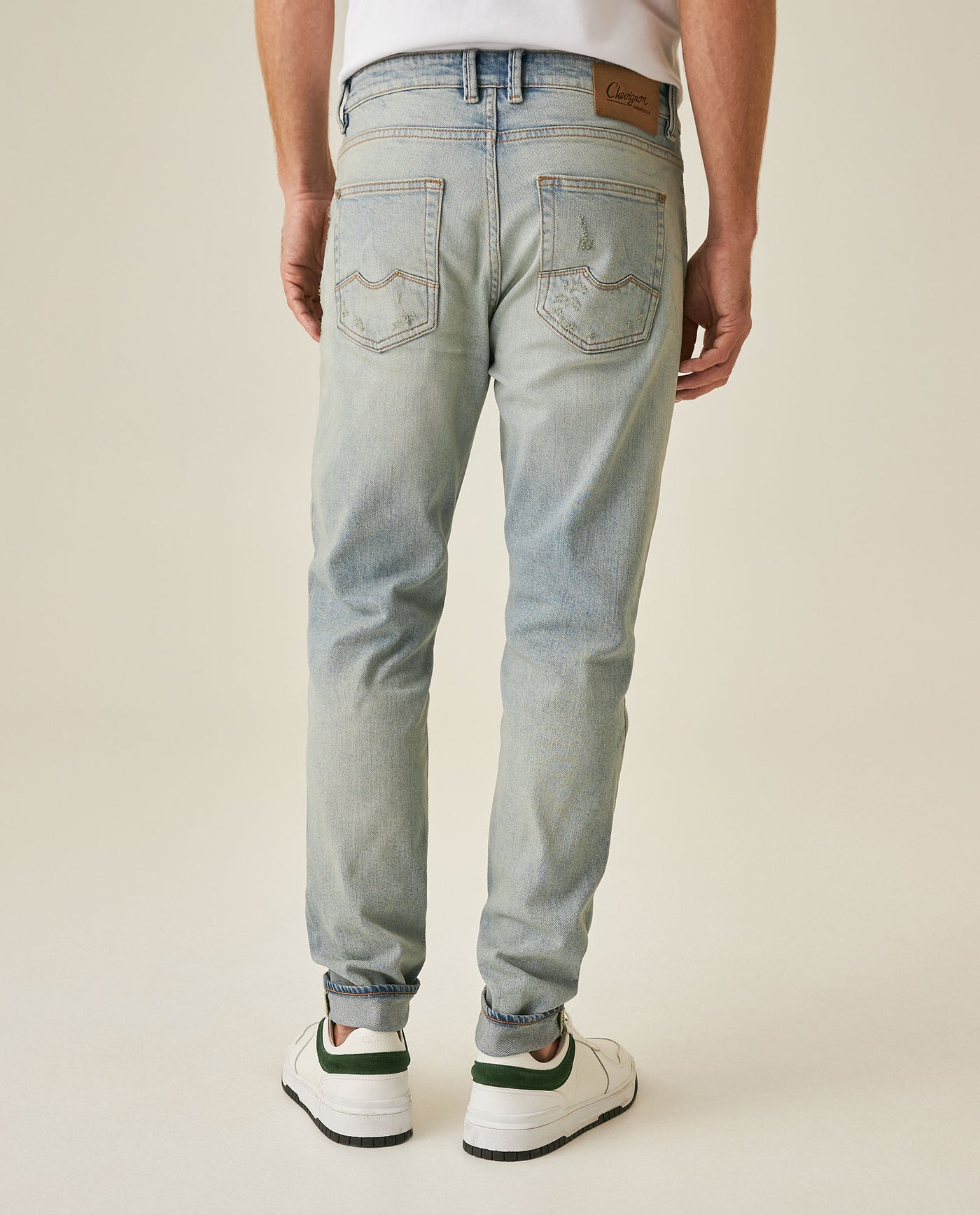 Mens Jeans Skinny Fit Low Rise Light Wash Cotton Elastane Distressed Vintage Patches 3 Button Fly - Blue 63_331H026_AZU154020_6