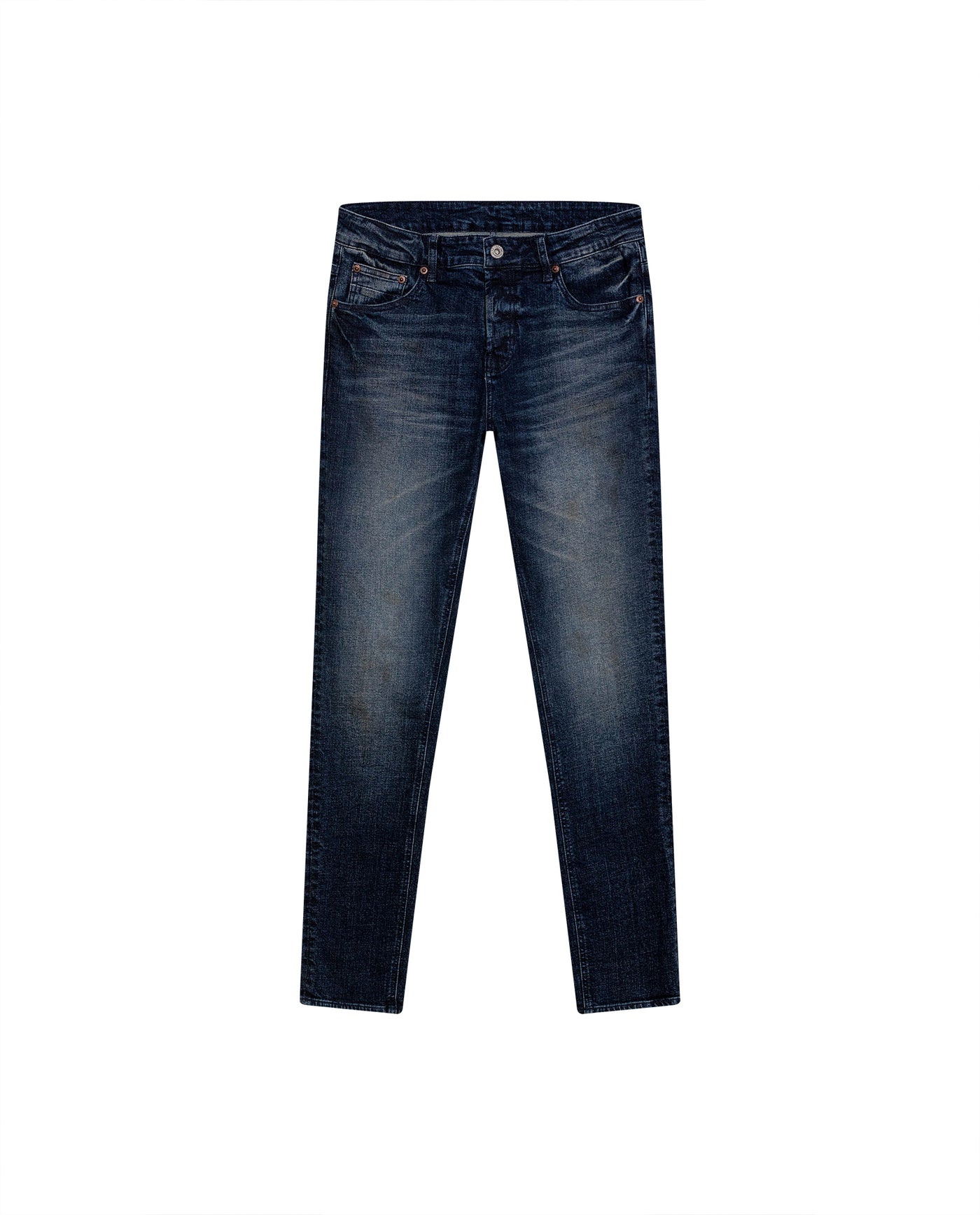 Mens Jeans Skinny Fit Low Rise Ultra Dark Wash Cotton Elastane Distressed Artisan Repairs Dramatic Contrast - Blue 63_331H028_AZU194052_3
