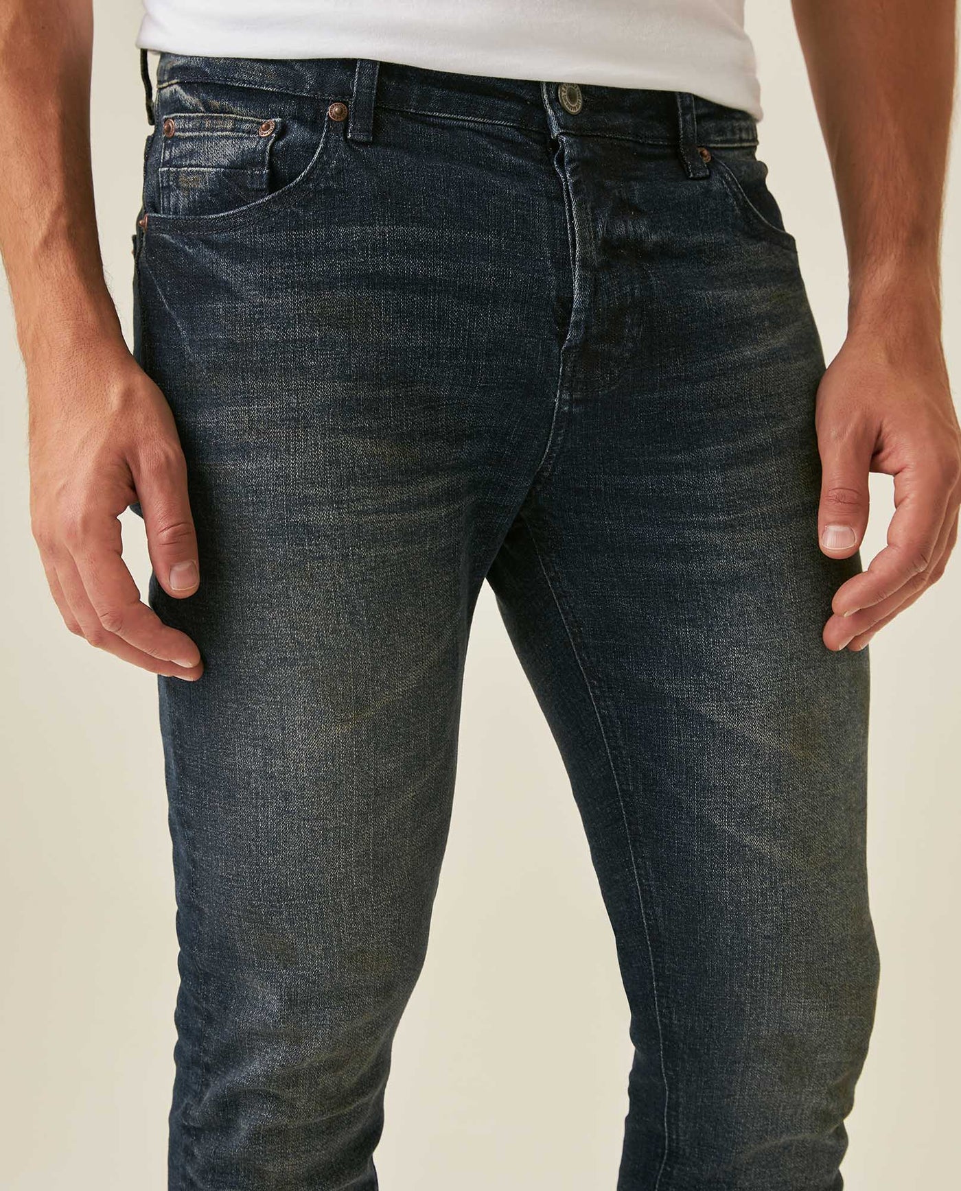 Mens Jeans Skinny Fit Low Rise Ultra Dark Wash Cotton Elastane Distressed Artisan Repairs Dramatic Contrast - Blue 63_331H028_AZU194052_5