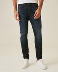 Men's Jeans Skinny Fit Low Rise Ultra Dark Wash Cotton Recycled Polyester Elastane Classic Distressing - Blue