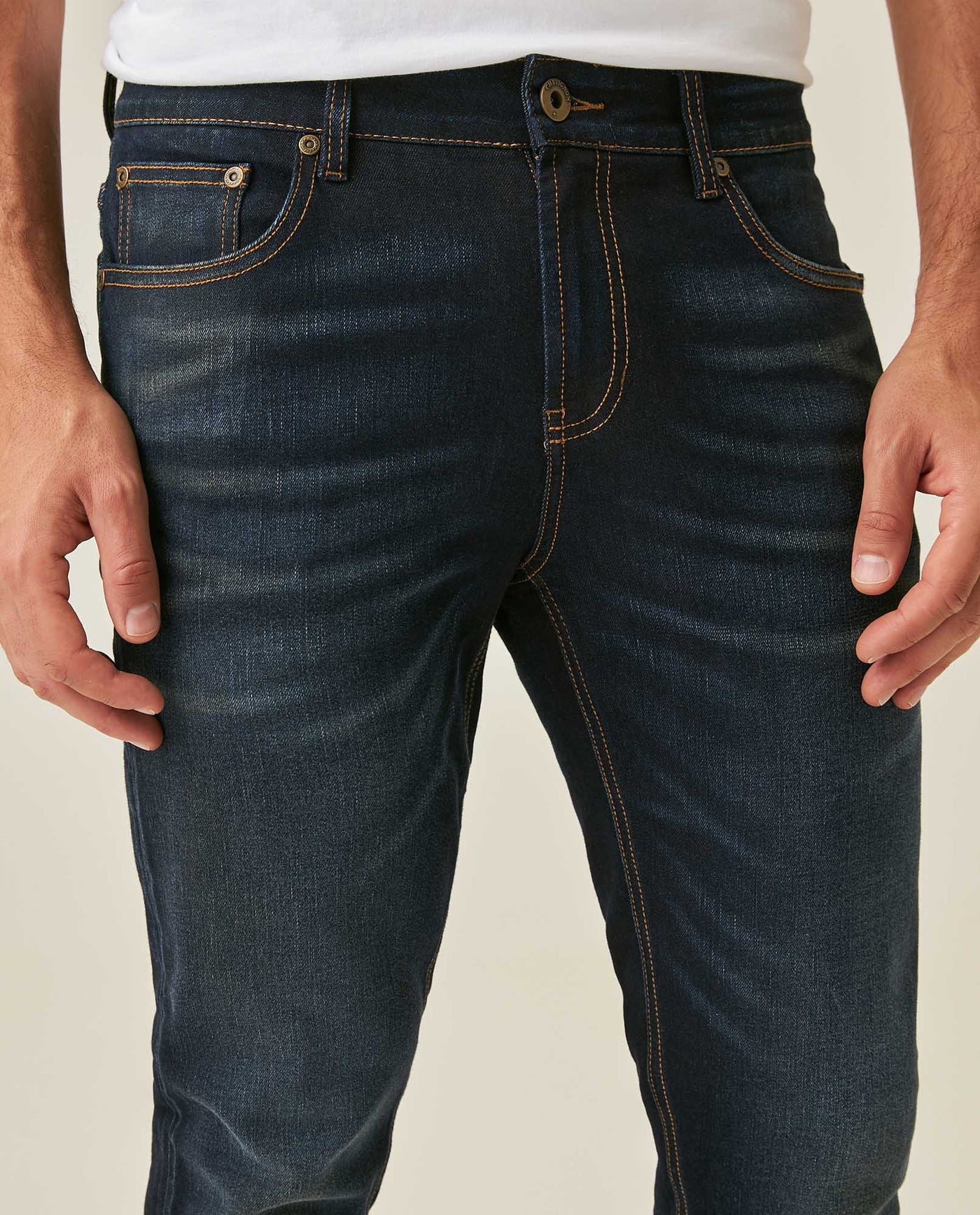 Mens Jeans Skinny Fit Low Rise Ultra Dark Wash Cotton Recycled Polyester Elastane Classic Distressing - Blue 63_331H033_AZU193924_5