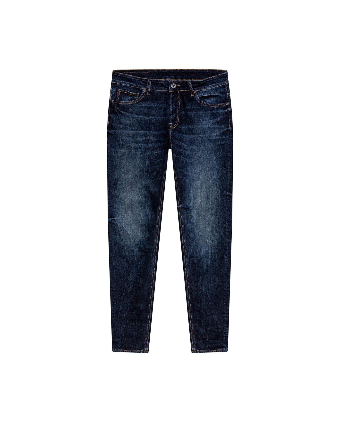 Mens Jeans Skinny Fit Low Rise Dark Wash Cotton Elastane Distinctive Loops Subtle Distressing - Blue 63_331H139_AZU194052_3