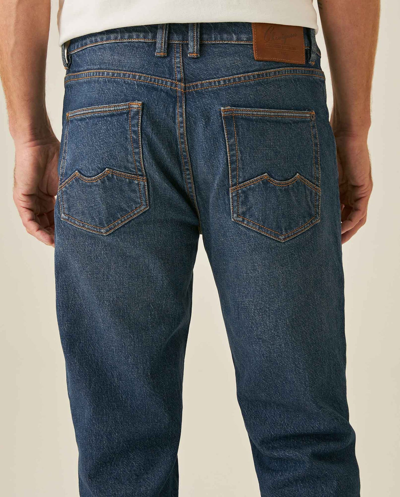 Mens Jeans Slim Fit Mid Rise Dark Wash Recycled Cotton Viscose Polyester Elastane Embroidered - Blue 63_331H141_AZU194052_7