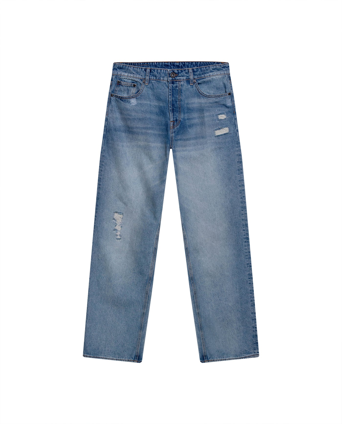 Mens Jeans Relaxed Fit High Rise Light Wash Cotton Non Stretch Watch Pocket Loops - Blue 63_331H143_AZU154020_0
