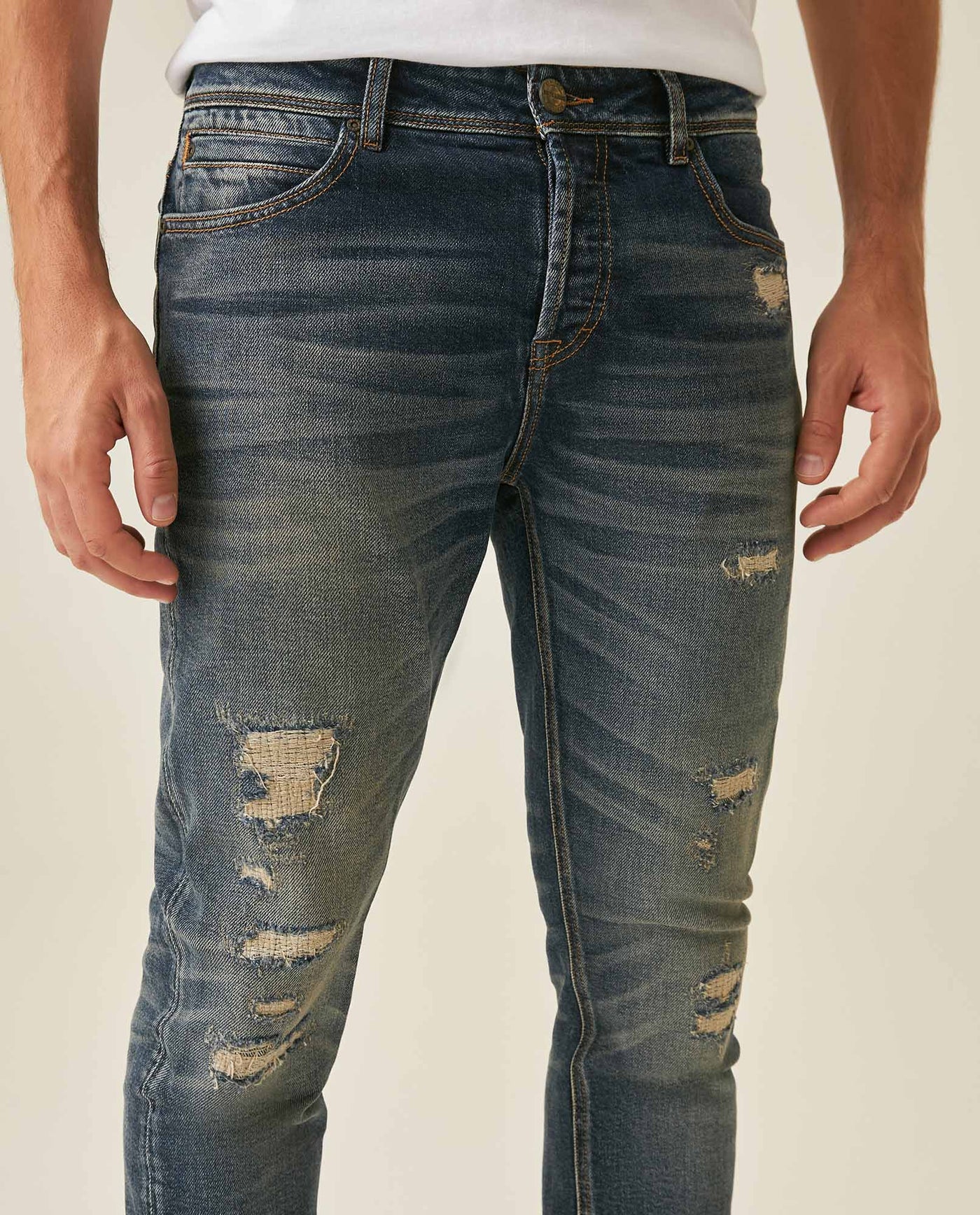 Mens Heritage Jeans Skinny Fit Low Rise Dark Wash Cotton Polyester Elastane Functional Side Pocket - Blue 63_331H454_AZU184140_5