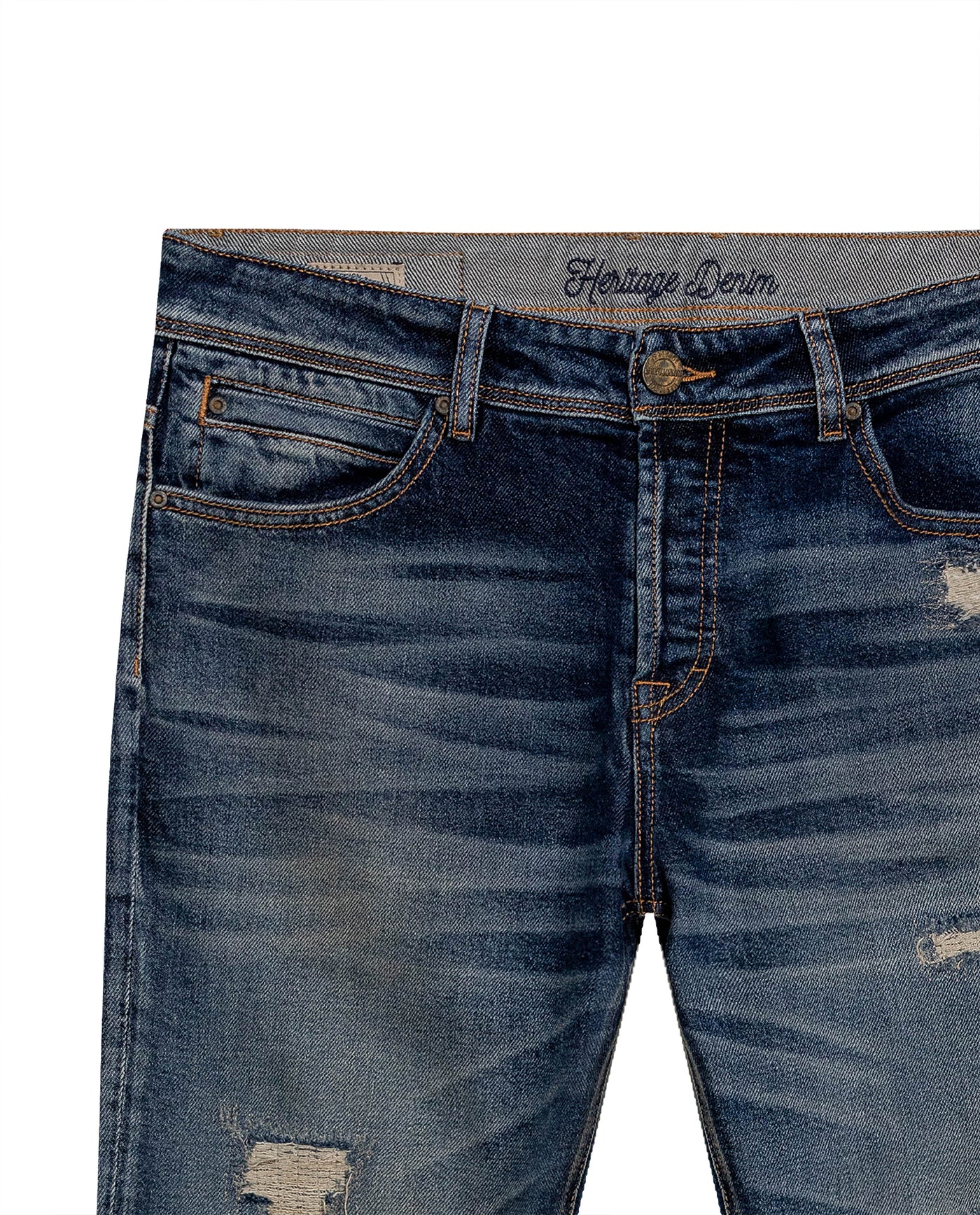 Mens Heritage Jeans Skinny Fit Low Rise Dark Wash Cotton Polyester Elastane Functional Side Pocket - Blue 63_331H454_AZU184140_8
