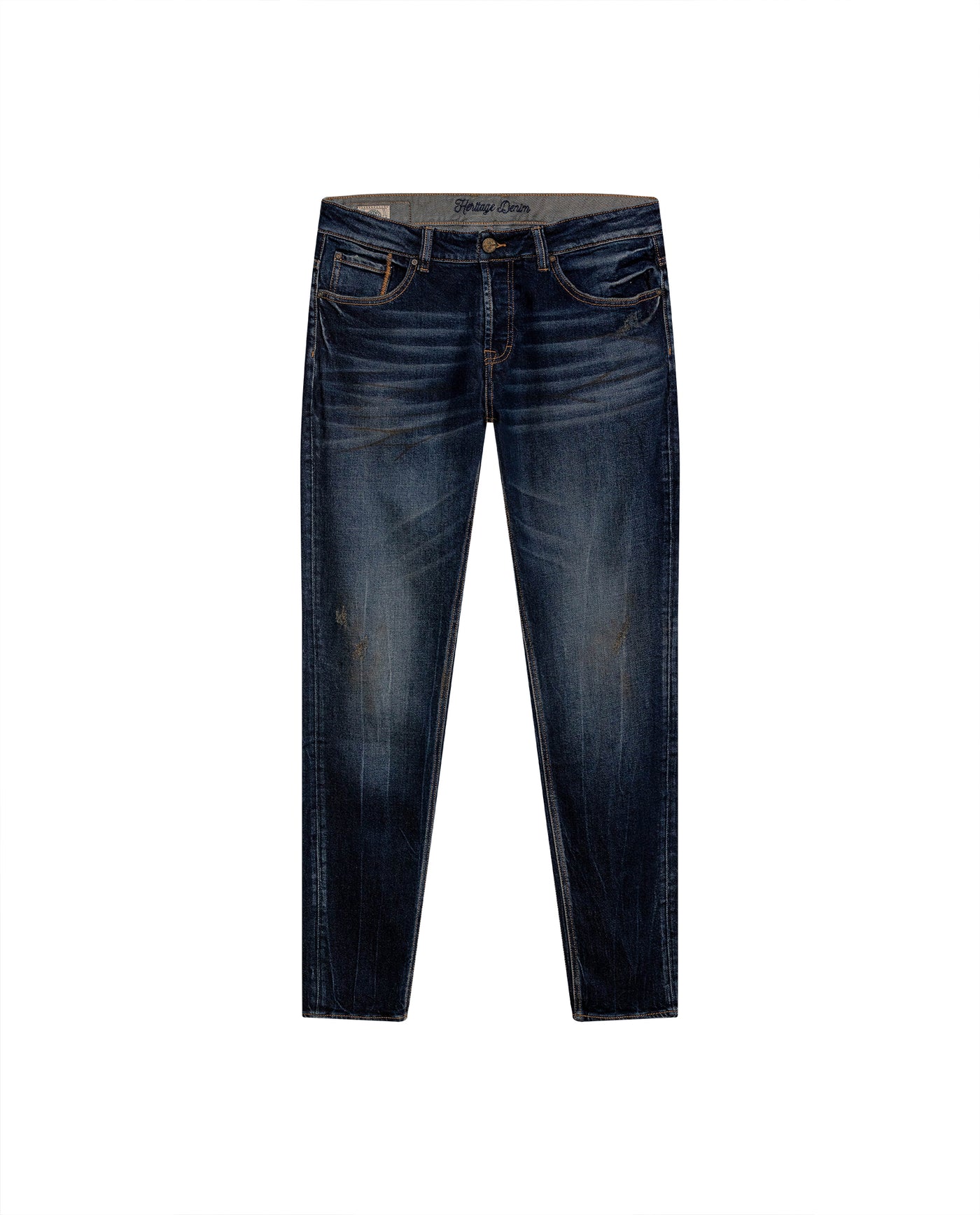 Mens Heritage Jeans Super Slim Fit Low Rise Ultra Dark Wash Cotton Polyester Elastane Subtle Distressing - Blue 63_331H455_AZU194052_3