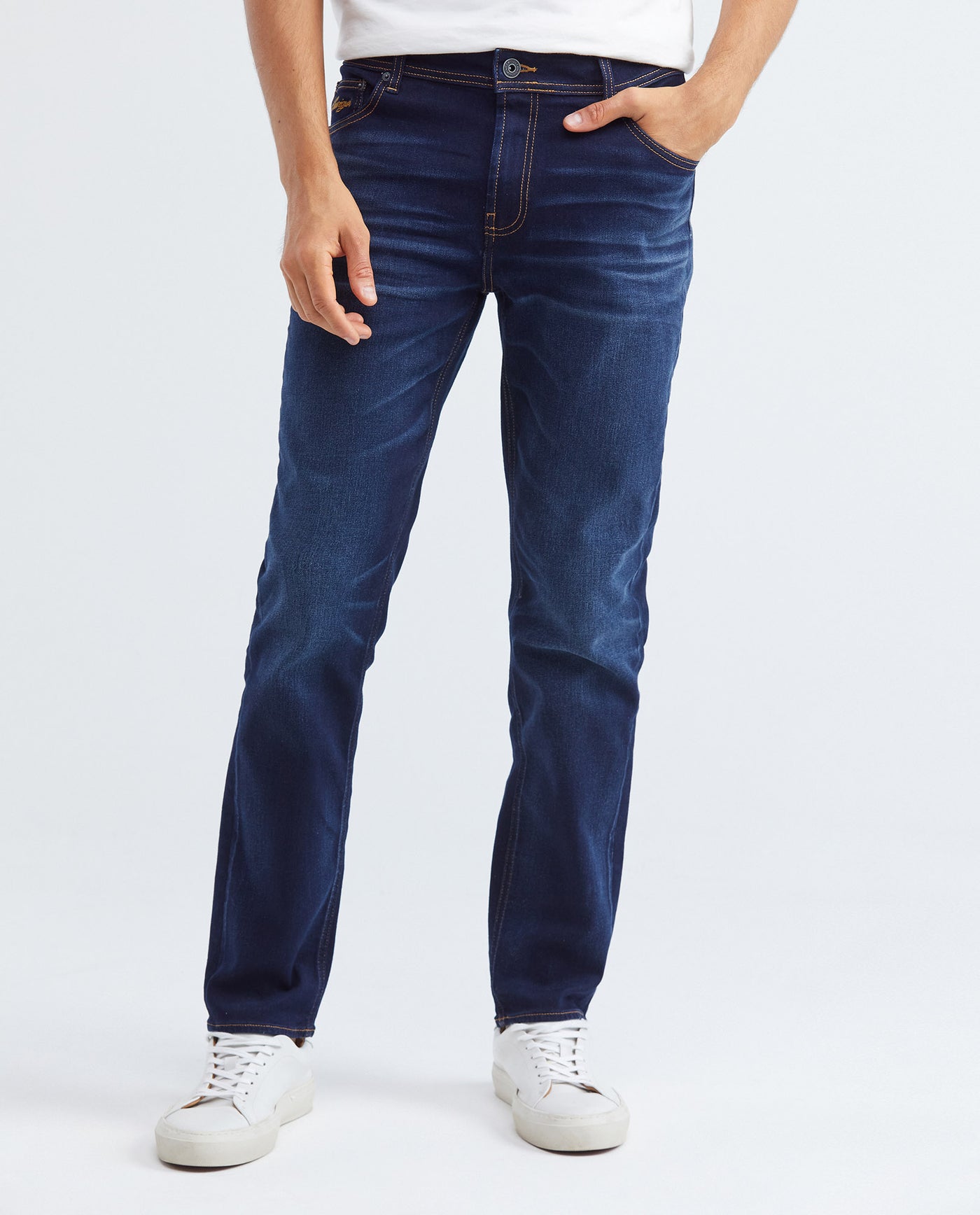 Men's Morrison Jeans Straight Bootcut Dark Wash Heel Extended Distressing - 1