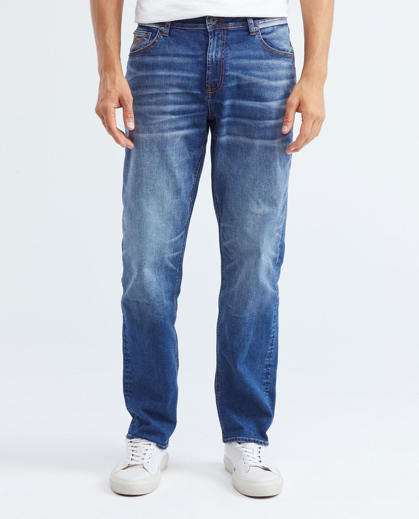 Men's Morrison Jeans Straight Bootcut Medium Wash Recycled Knee-Thigh Distressing 332F010 - 1
