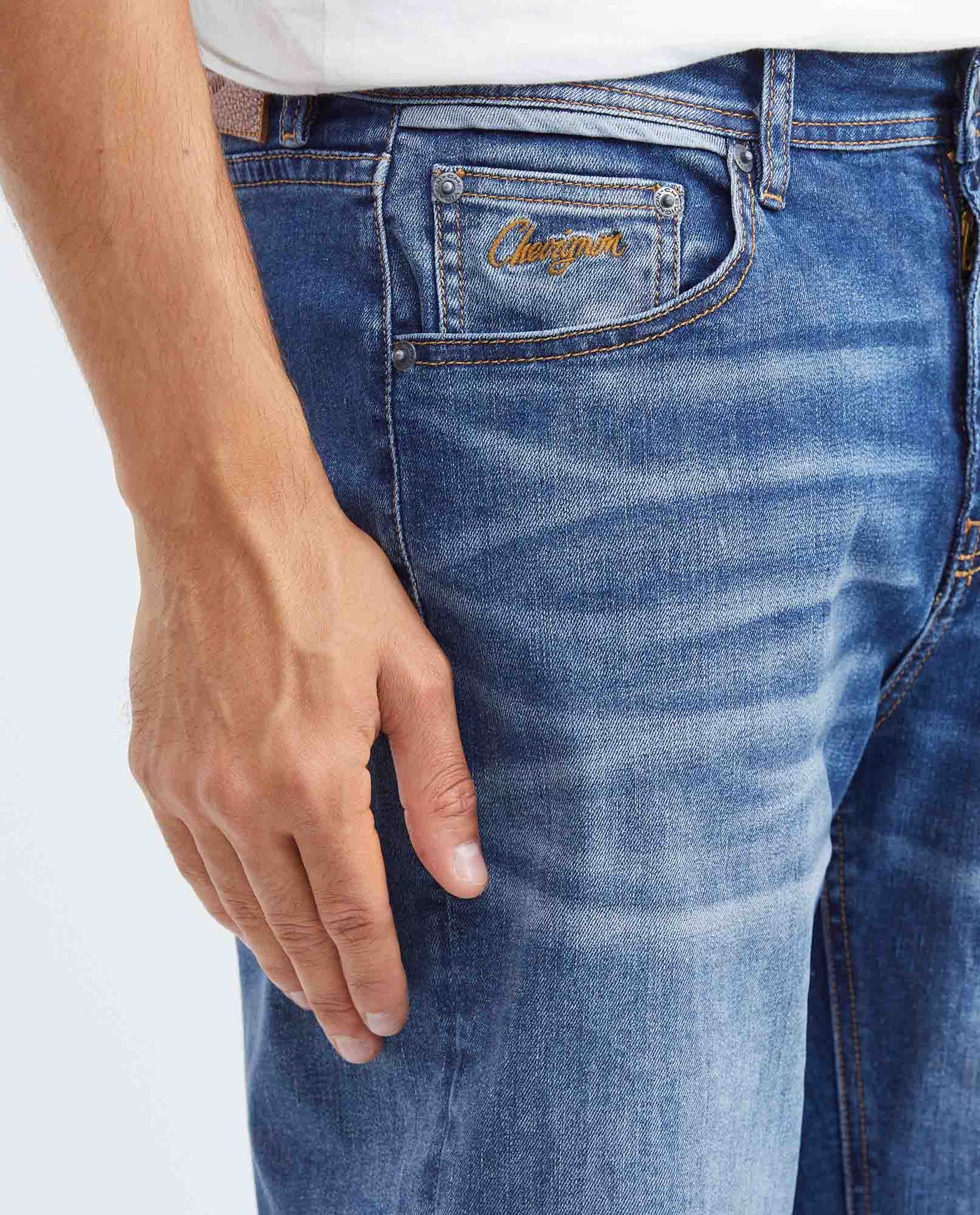 Men's Morrison Jeans Straight Bootcut Medium Wash Recycled Knee-Thigh Distressing 332F010 - 3