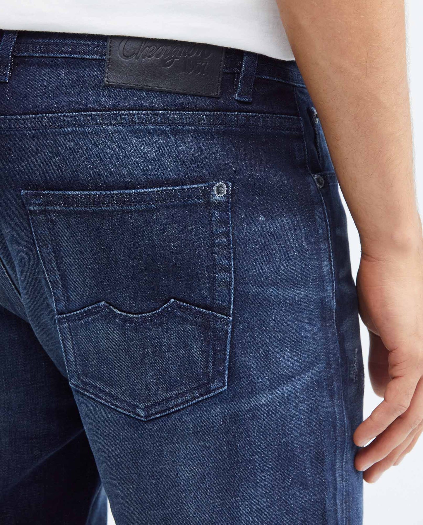 Men's Jeans Super Slim Fit, Rider, Super Slim Boot - Dark + Ripped - Blue - 6