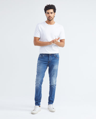 Jean for Men Super Slim Fit, Rider, Super Slim Boot - Medium Blue + Rips - Blue 332F032 - 2