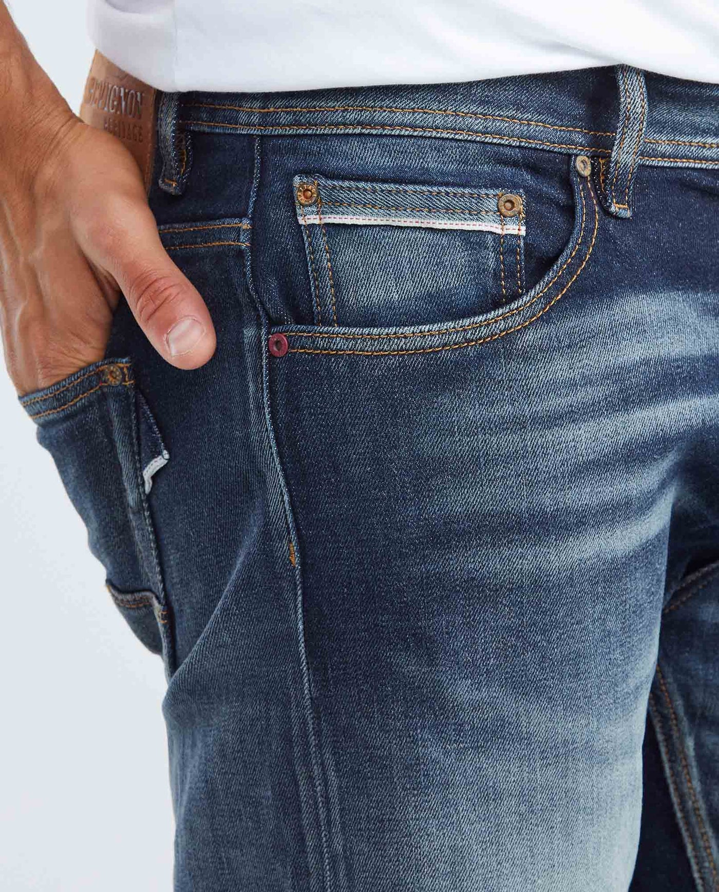 Men's Rider Heritage Jeans Super Slim Fit Dark Gray Wash Distressing Low-Rise 332F451 - 4