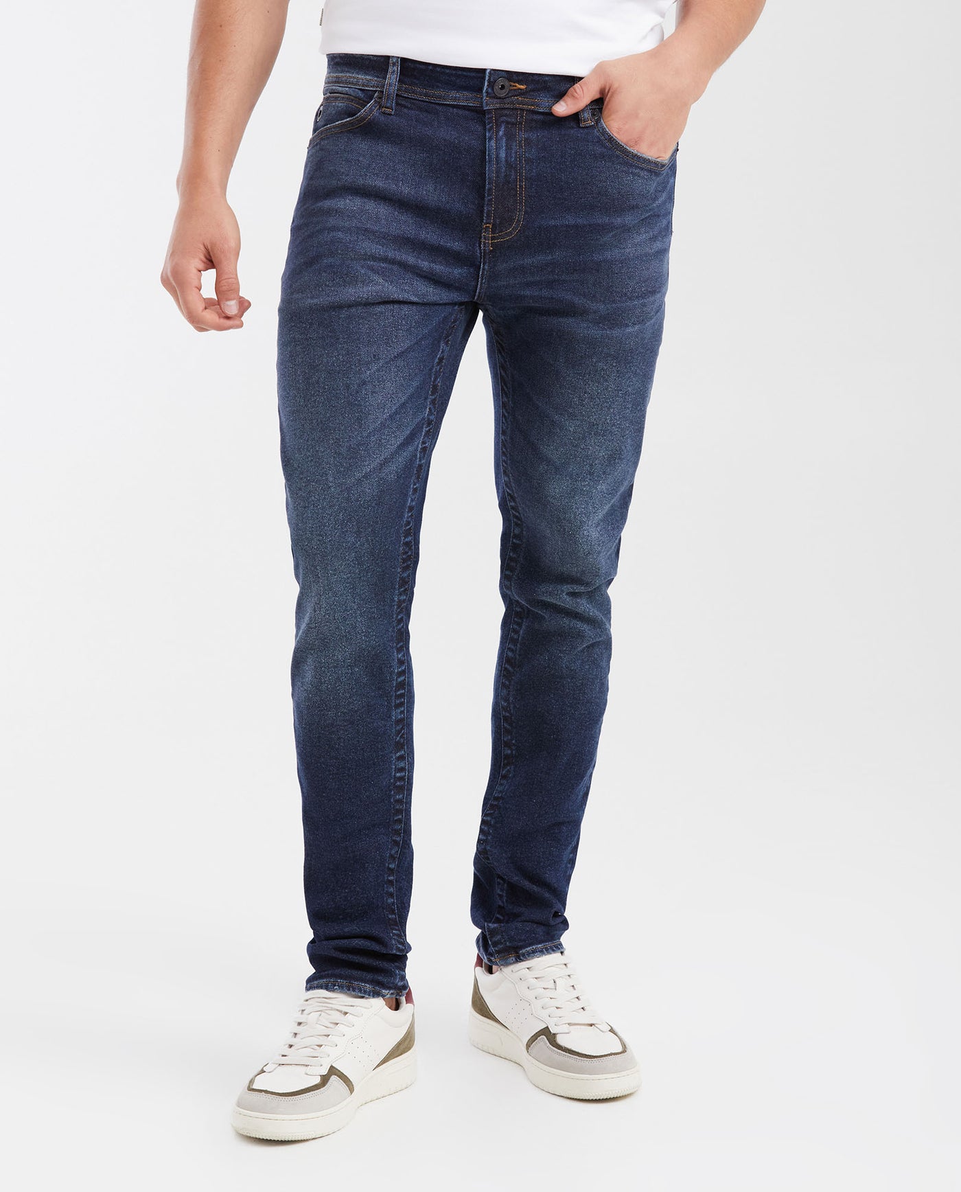 Slim Fit Mid-Rise Dark Blue Slim Leg Jeans for Men - Blue 332G014 - 1