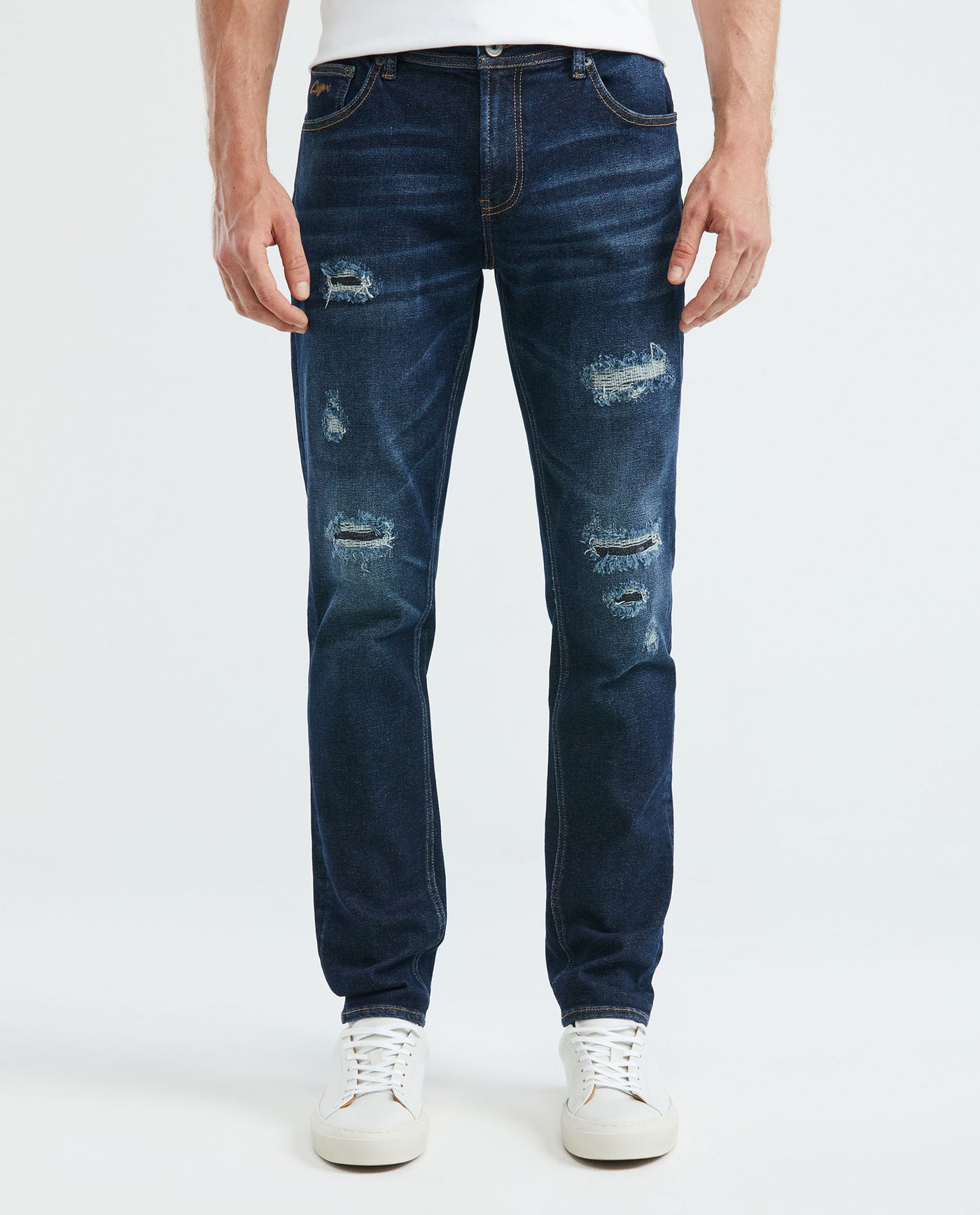 Men's Morrison Jeans Straight Fit Dark Wash Destroyer Rips 339E012 - 1