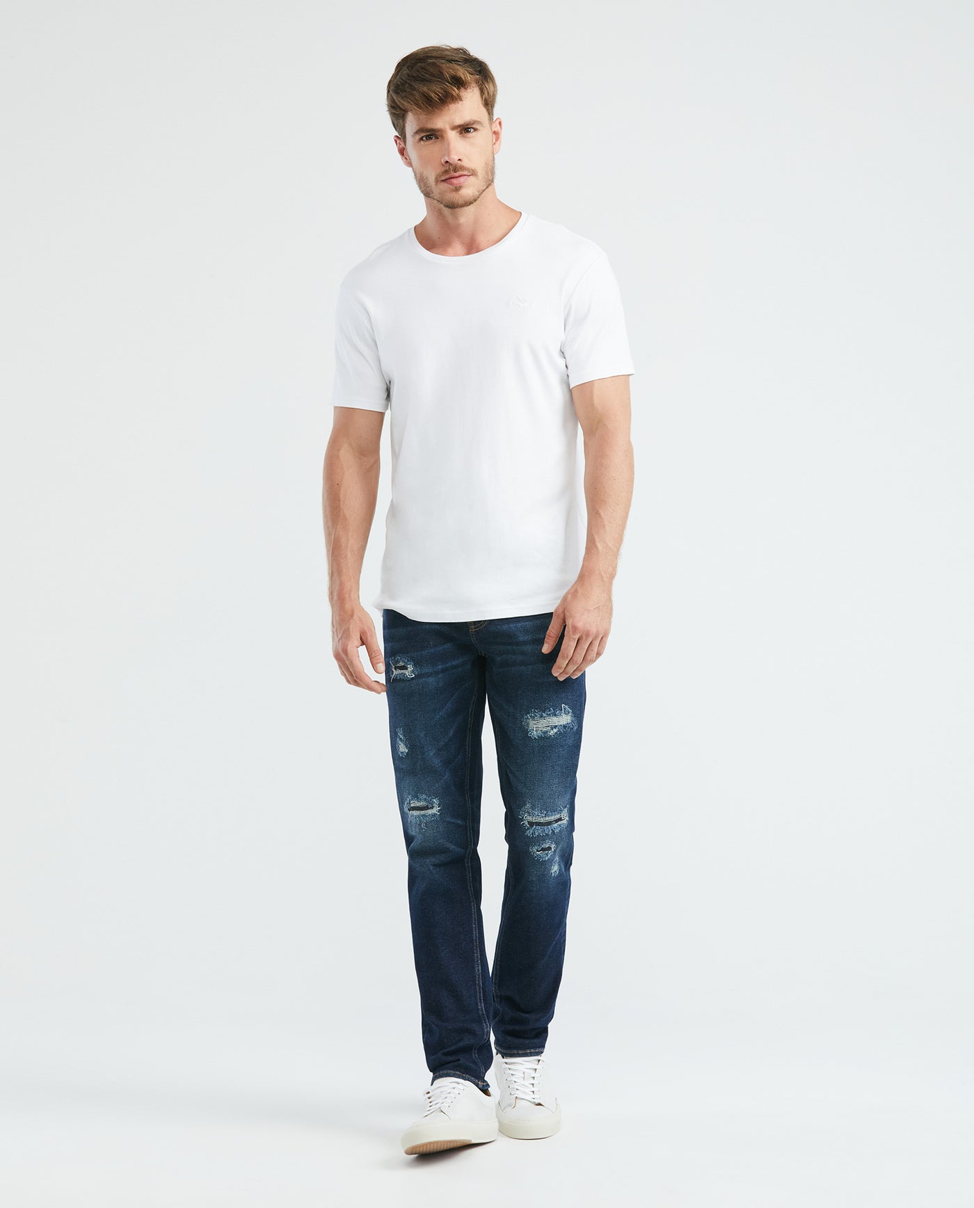 Men's Morrison Jeans Straight Fit Dark Wash Destroyer Rips 339E012 - 2