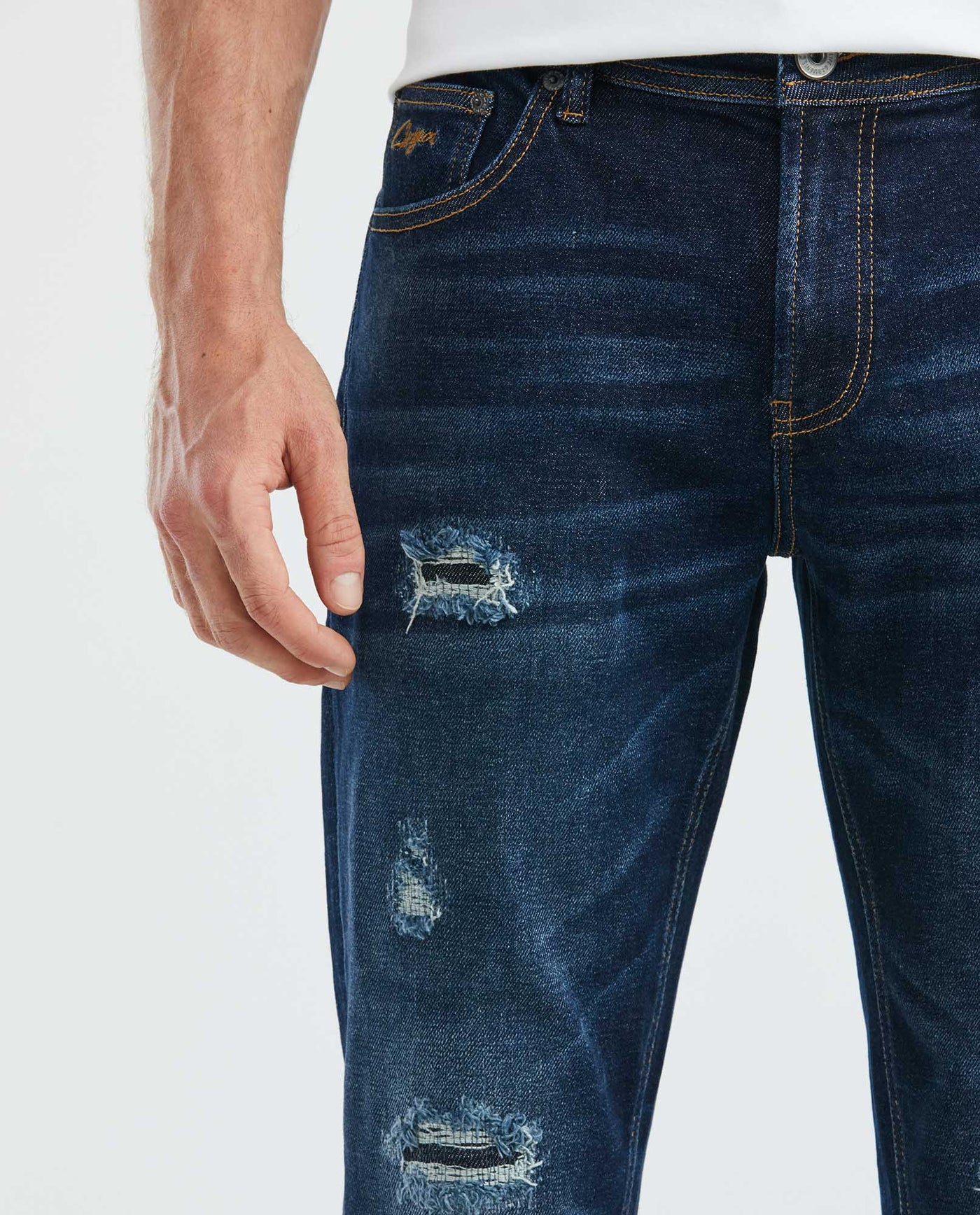 Men's Morrison Jeans Straight Fit Dark Wash Destroyer Rips 339E012 - 3