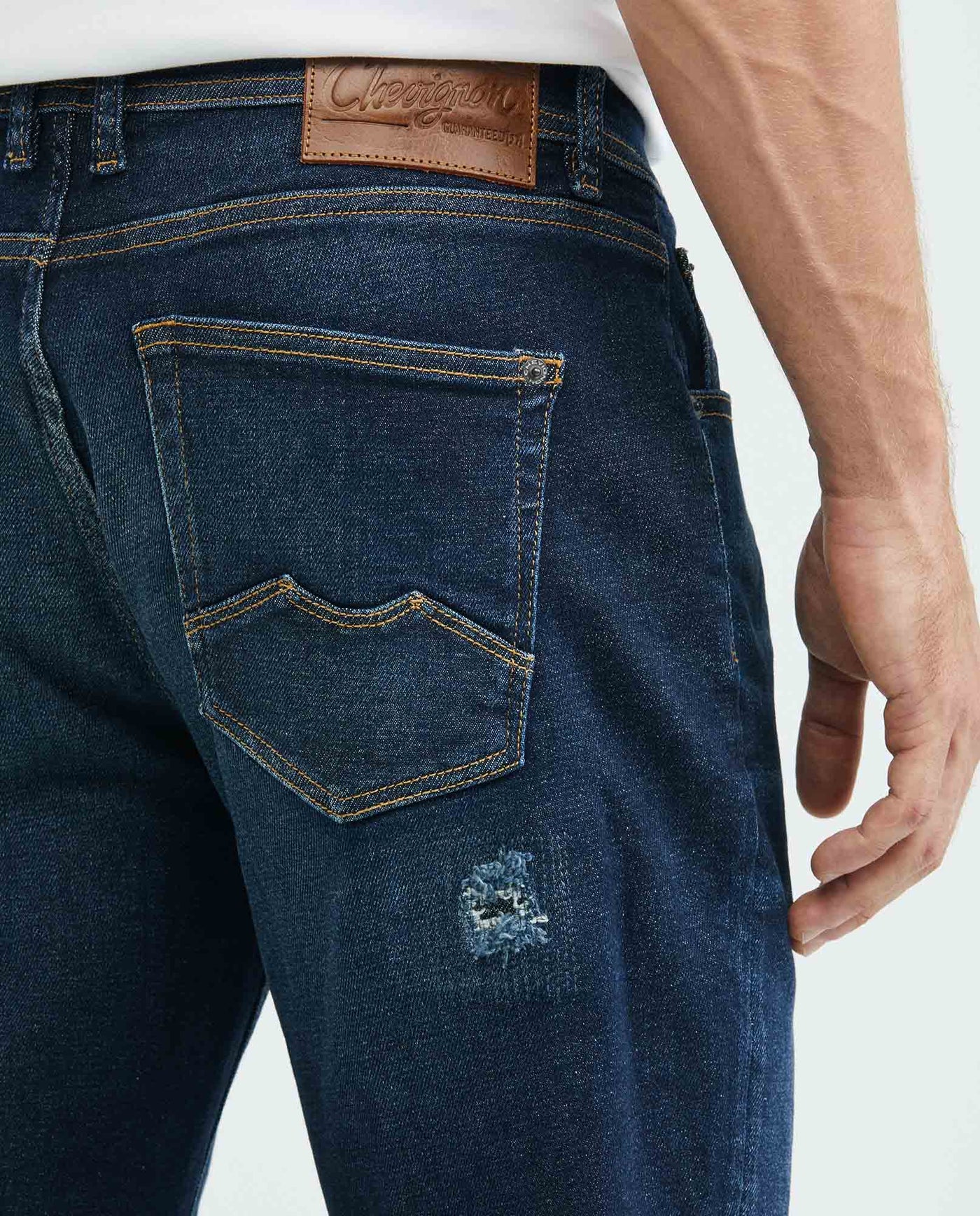 Men's Morrison Jeans Straight Fit Dark Wash Destroyer Rips 339E012 - 5