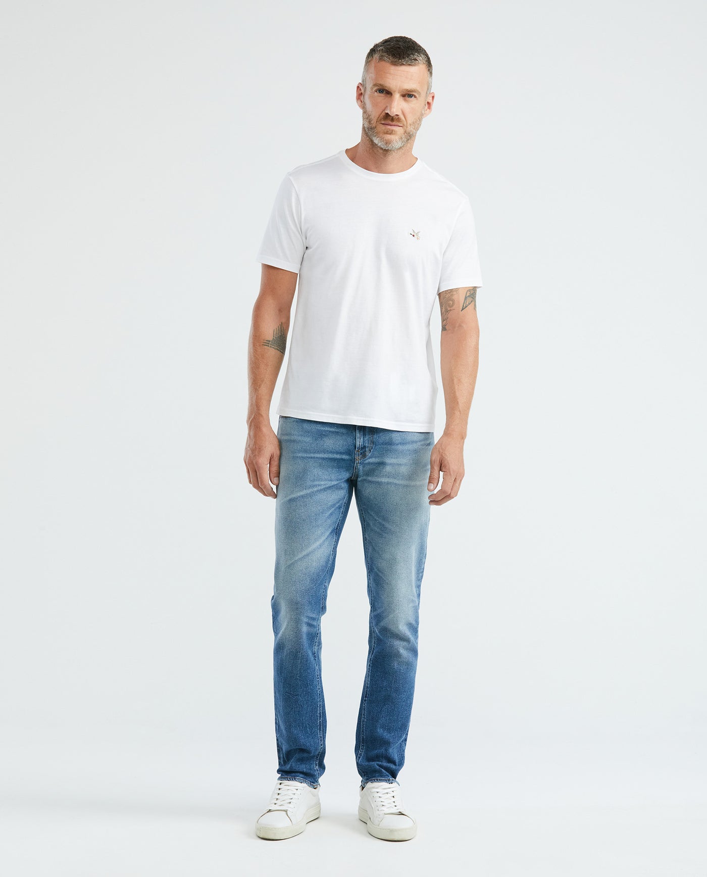 Men's Morrison Jeans Straight Fit Medium Wash Prominent Whiskering PIW Blend 339E014 - 2