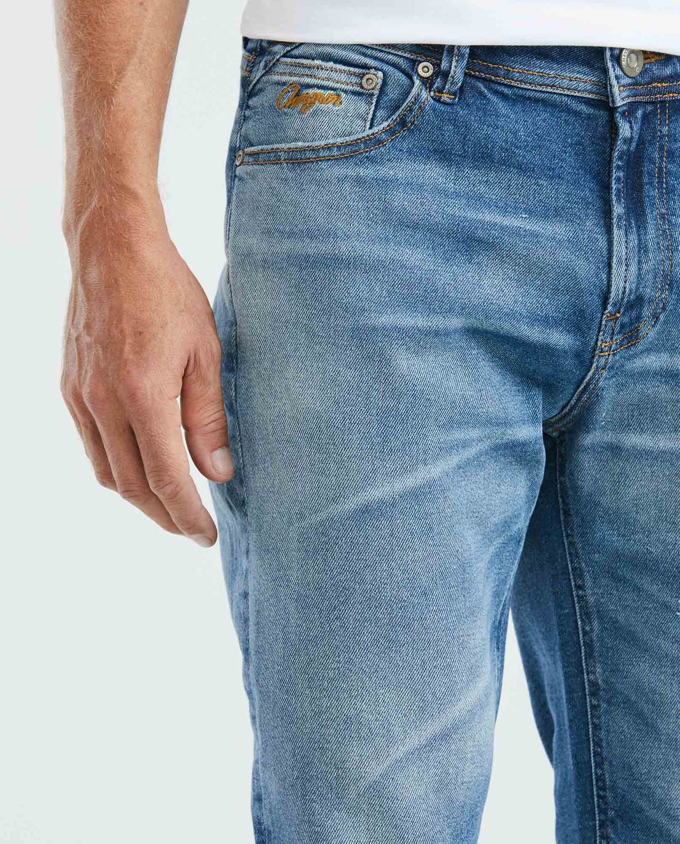 Men's Morrison Jeans Straight Fit Medium Wash Prominent Whiskering PIW Blend 339E014 - 3