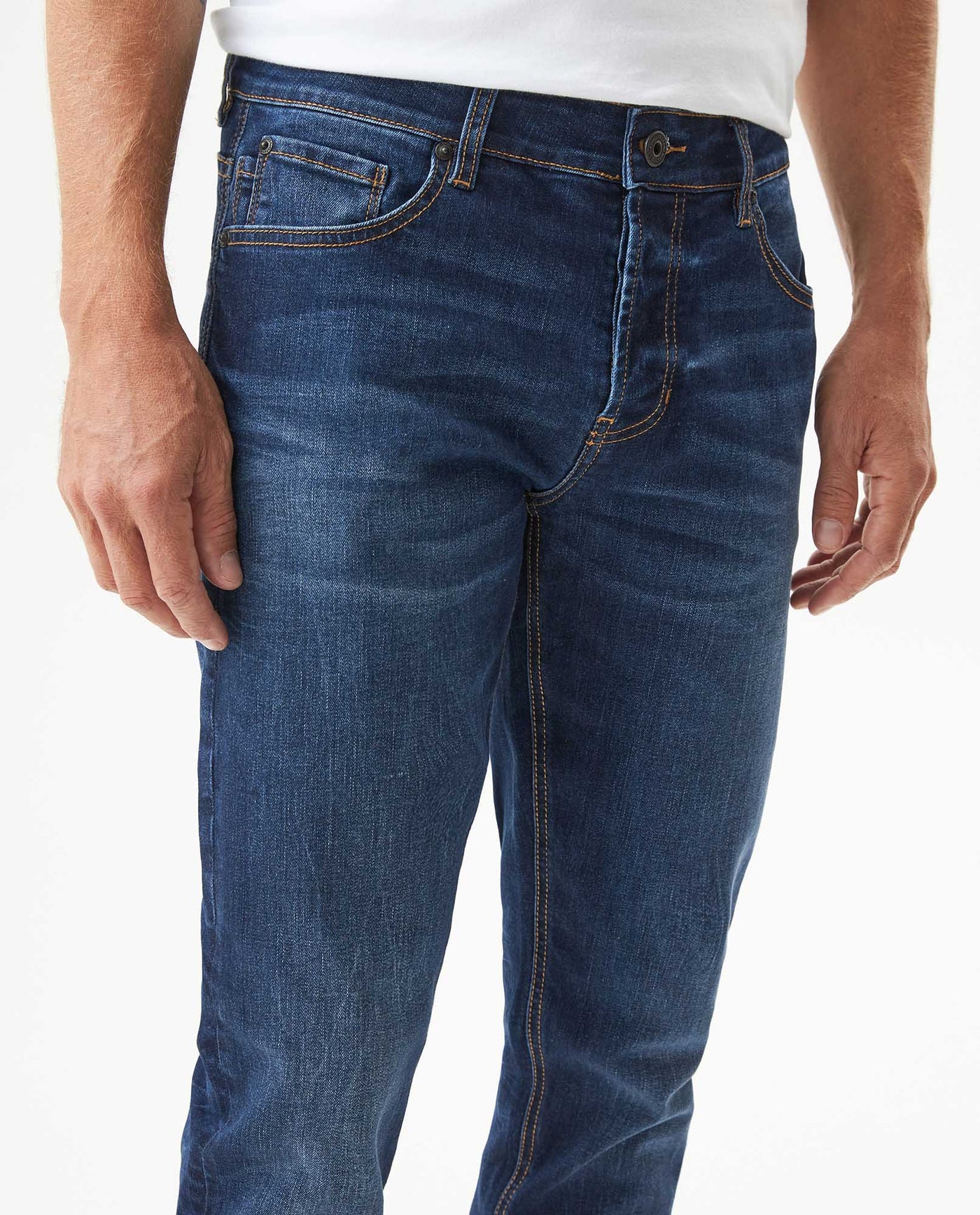 Men's Rider Dark Wash Skinny Fit Jeans in Cotton-Recycled Polyester Blend, Archor - 4
