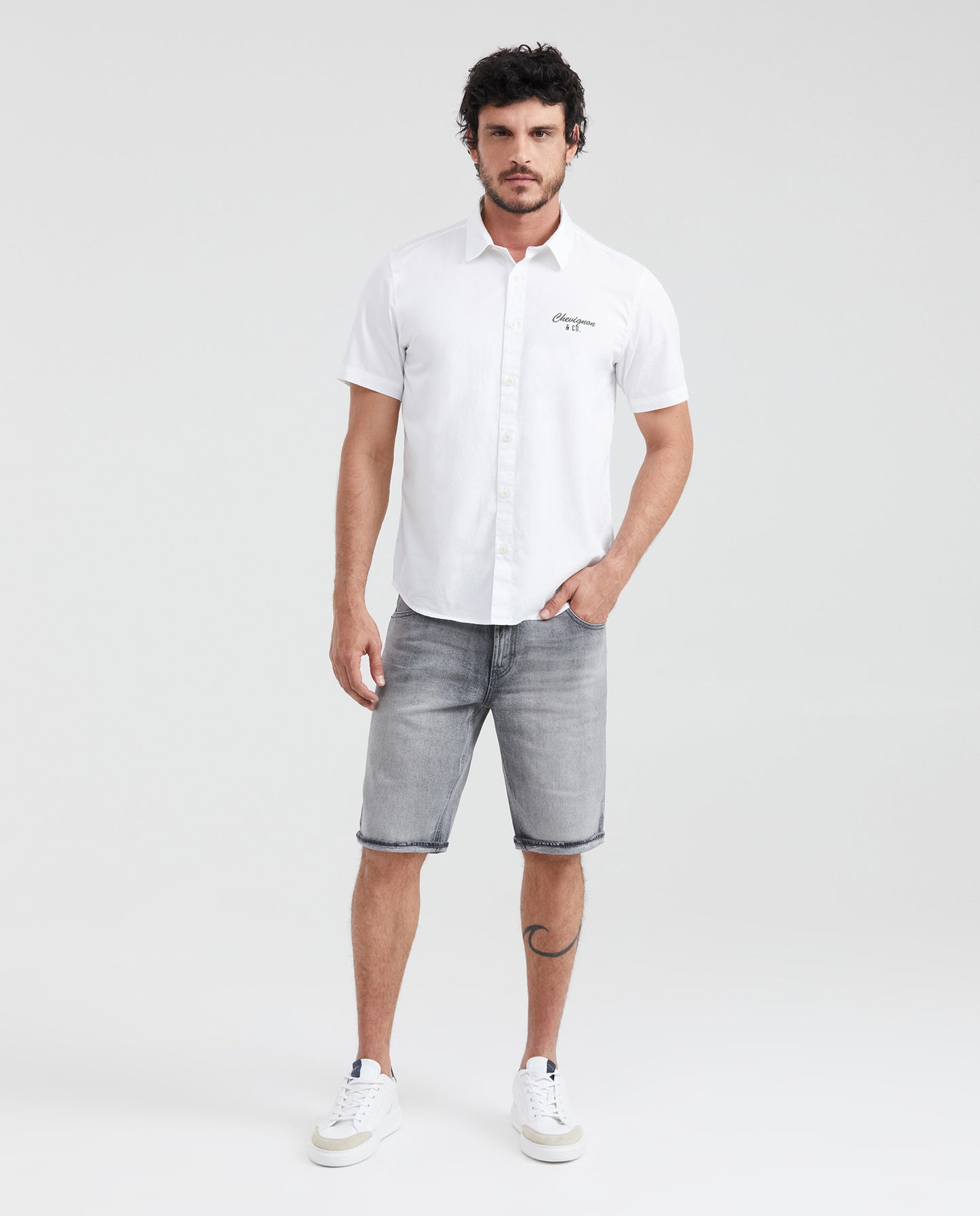 Men's Denim Shorts Straight Fit Gray - Gray - 5