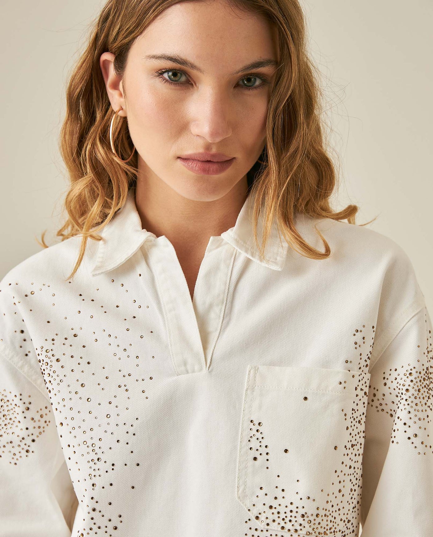 Womens Shirt Cropped Relaxed Fit Lightweight Cotton Denim Raw Wash Mothers - Raw 63_411H104_CRU134403_5