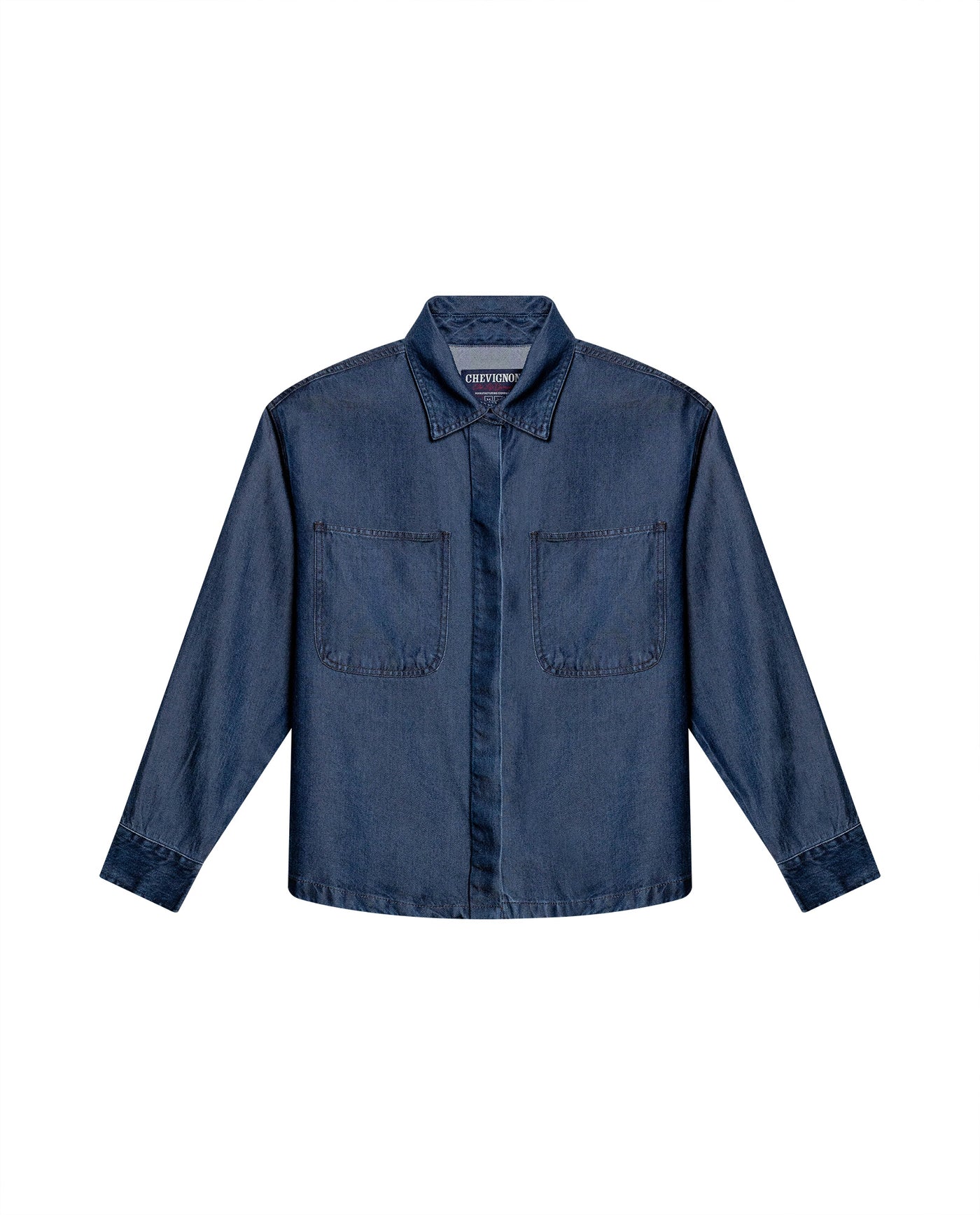 Womens Shirt Oversize Long Sleeve Lyocell Dark Wash Fluid Drape Hidden Placket - Blue 63_411H700_AZU184028_3