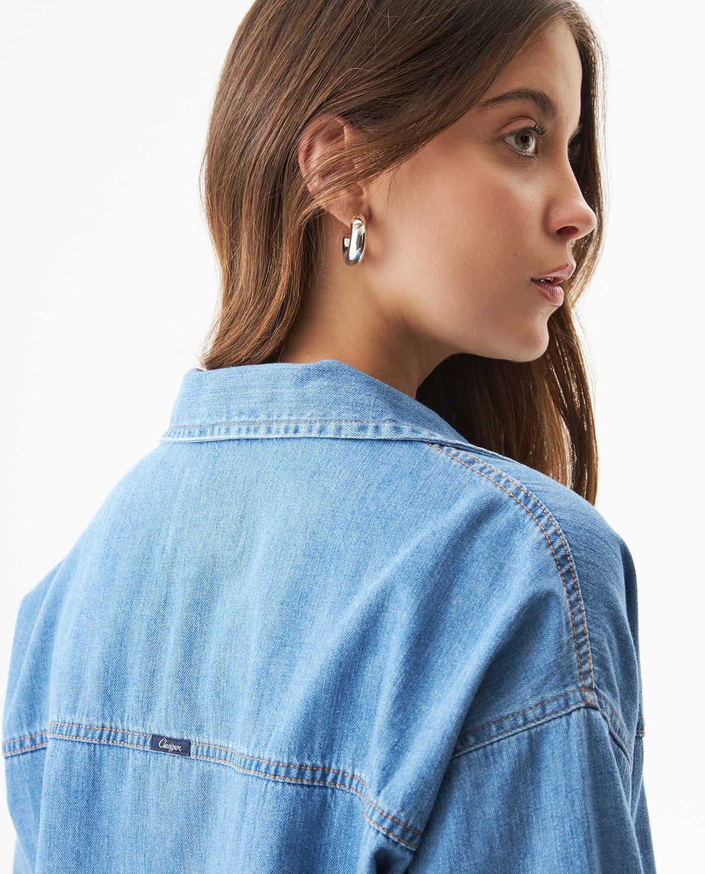 Women's Tie-Front Long Sleeve Denim Shirt in Cotton - 6