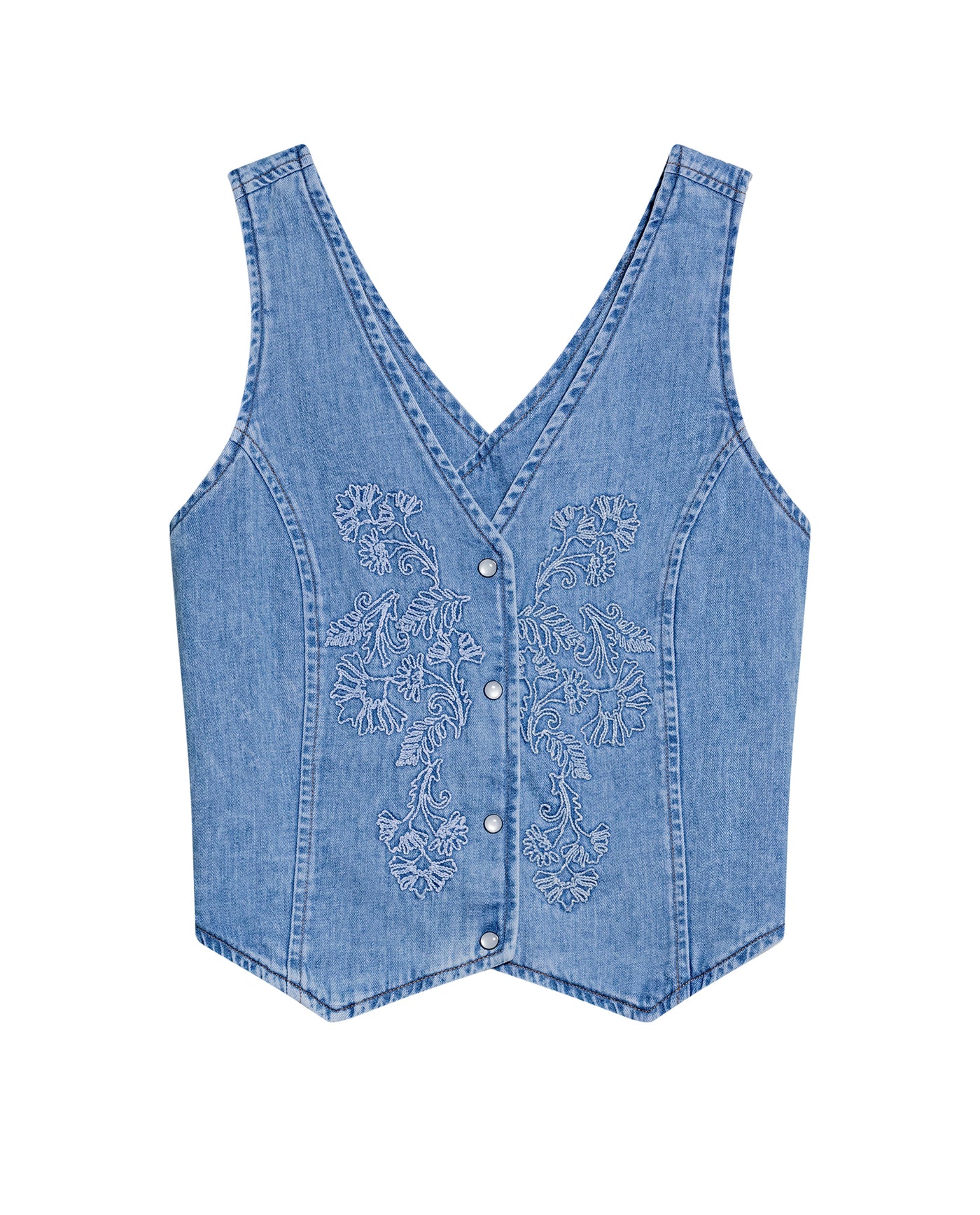 Denim V-Neck Vest-Style Shirt for Women - Blue 419G001 - 2