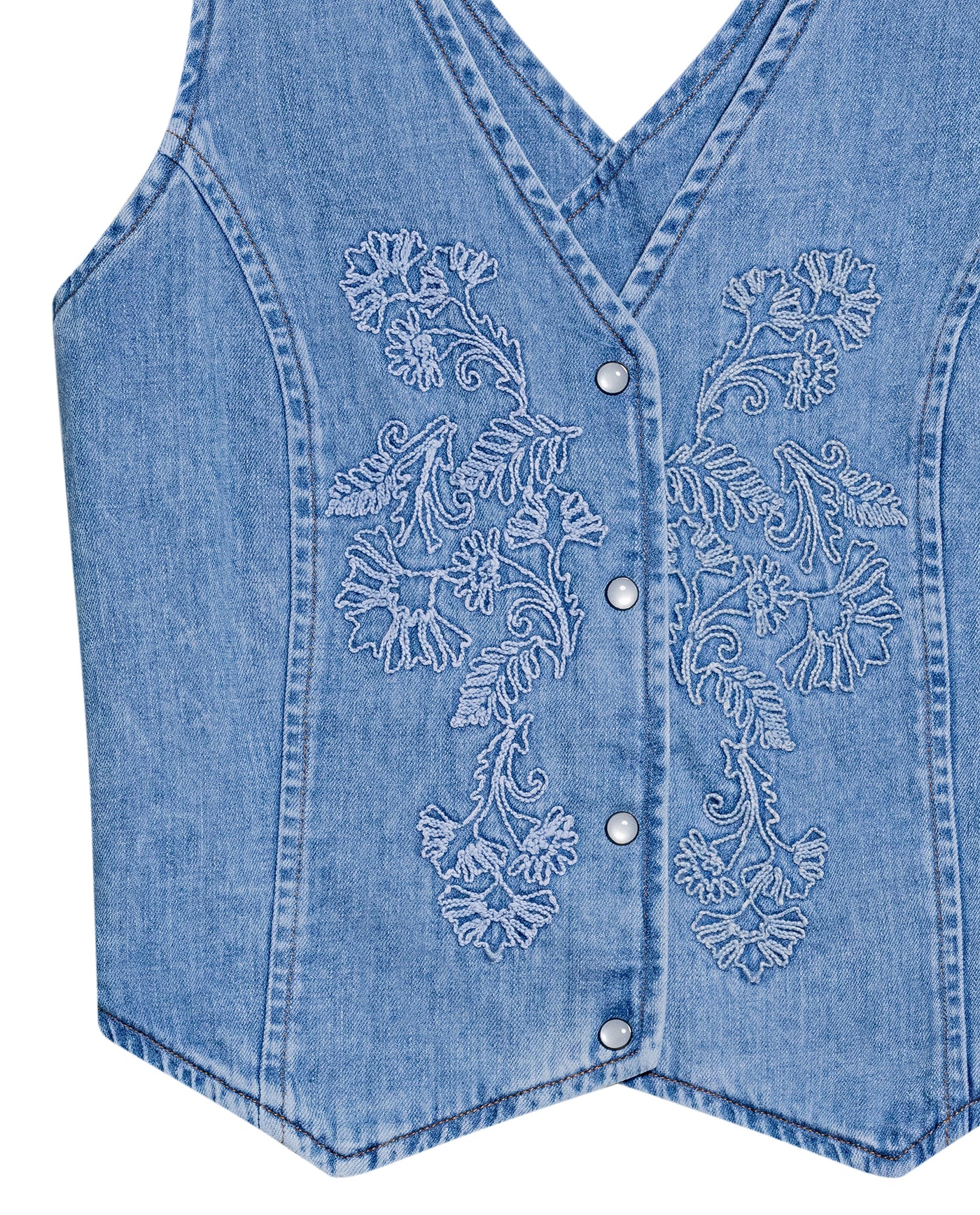 Denim V-Neck Vest-Style Shirt for Women - Blue 419G001 - 7