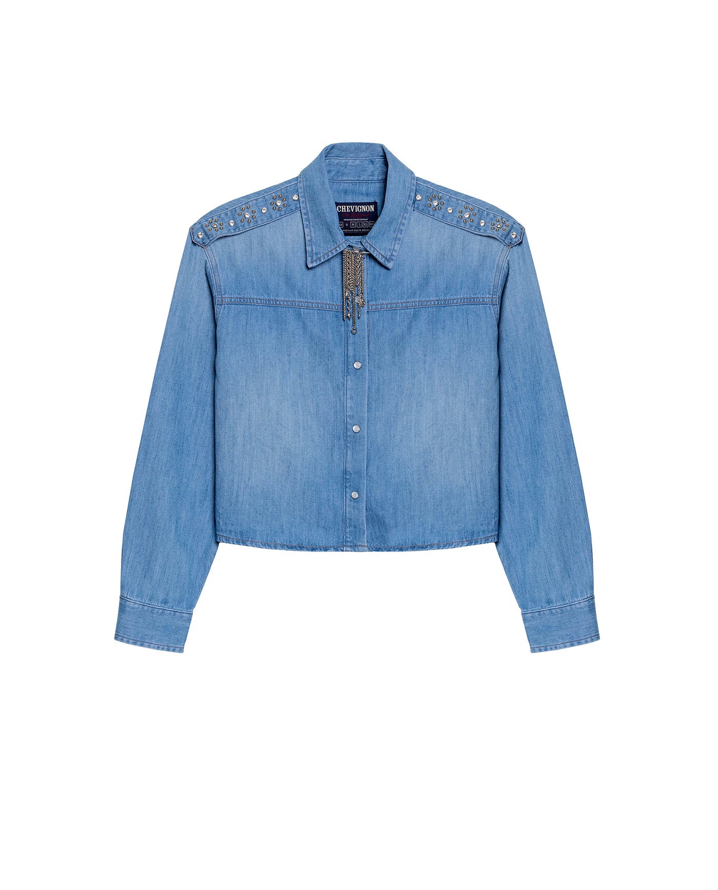 Women's Shoulder Strap Long Sleeve Denim Shirt in Cotton 419G002 - 2