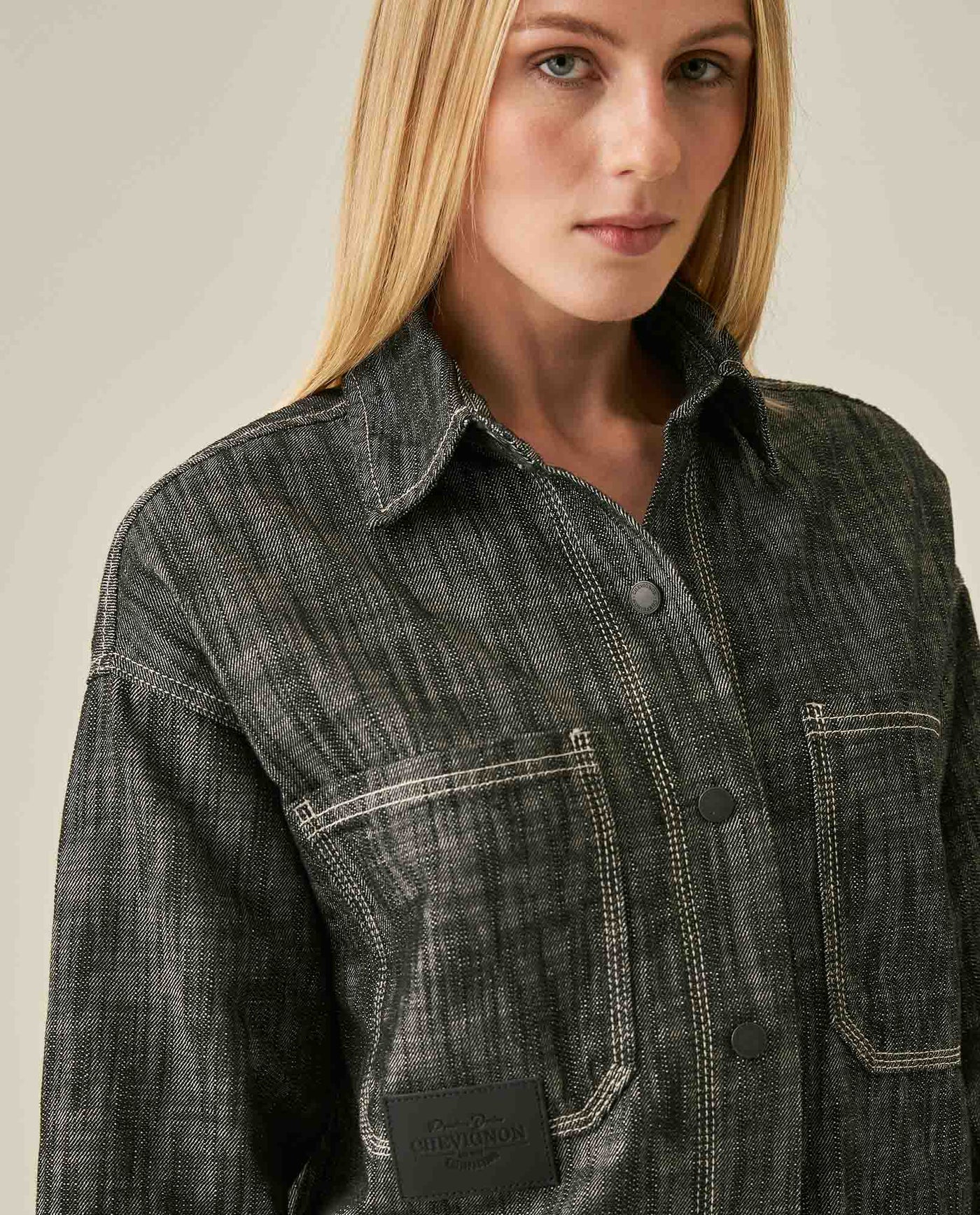 Womens Shirt Shacket Formal Silhouette Cotton Non-Stretch Gray Wash - Gray 63_421H000_GRI194305_5