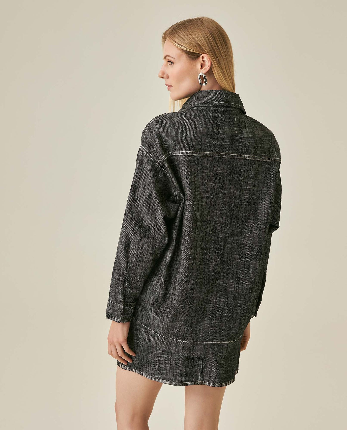 Womens Shirt Shacket Formal Silhouette Cotton Non-Stretch Gray Wash - Gray 63_421H000_GRI194305_6