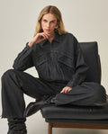 Women's Denim Bomber Jacket - Gray