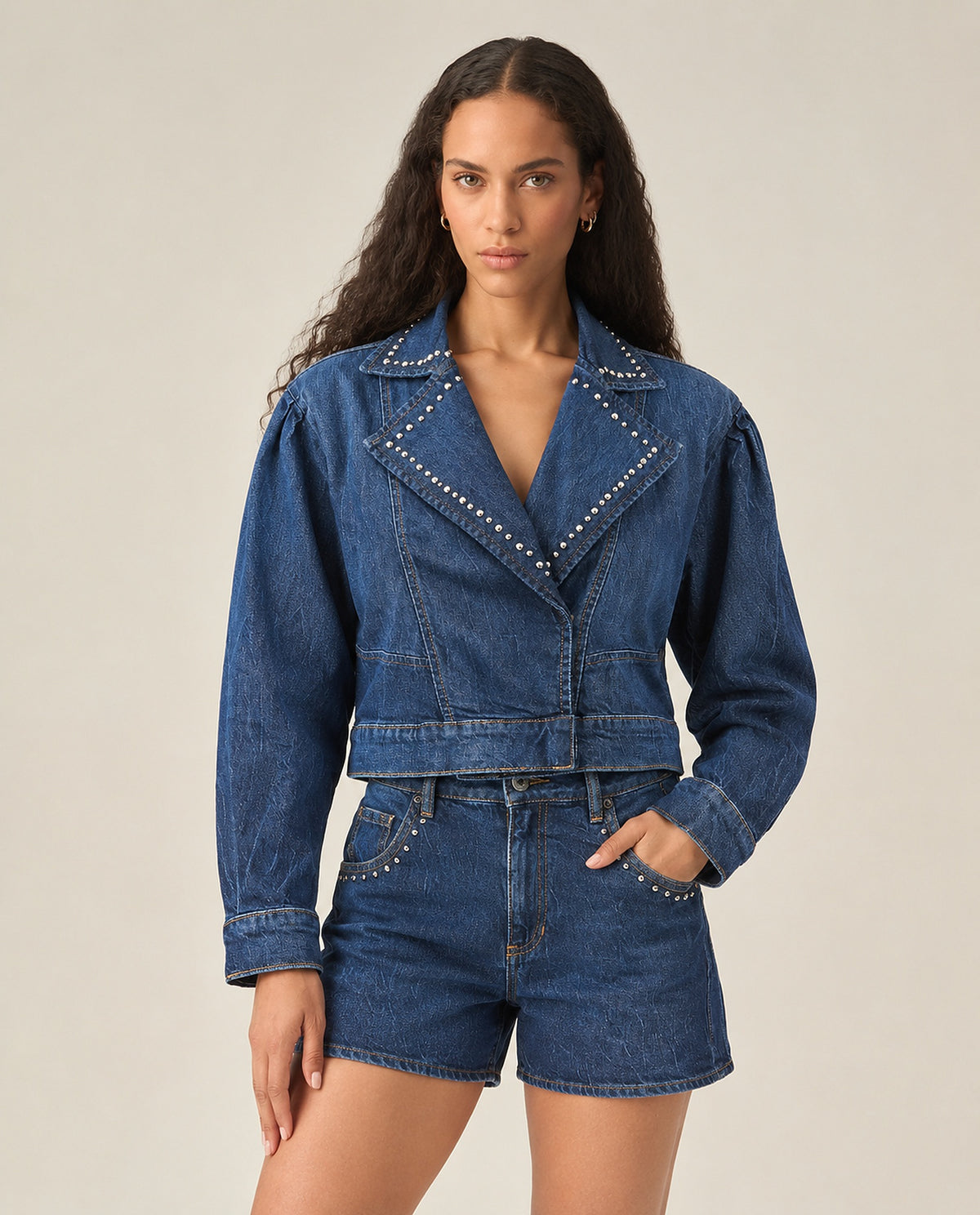 Women's Fitted Biker Denim Jacket Dark Wash in Cotton-Tencel Blend, Tidemark 429G001 - 1