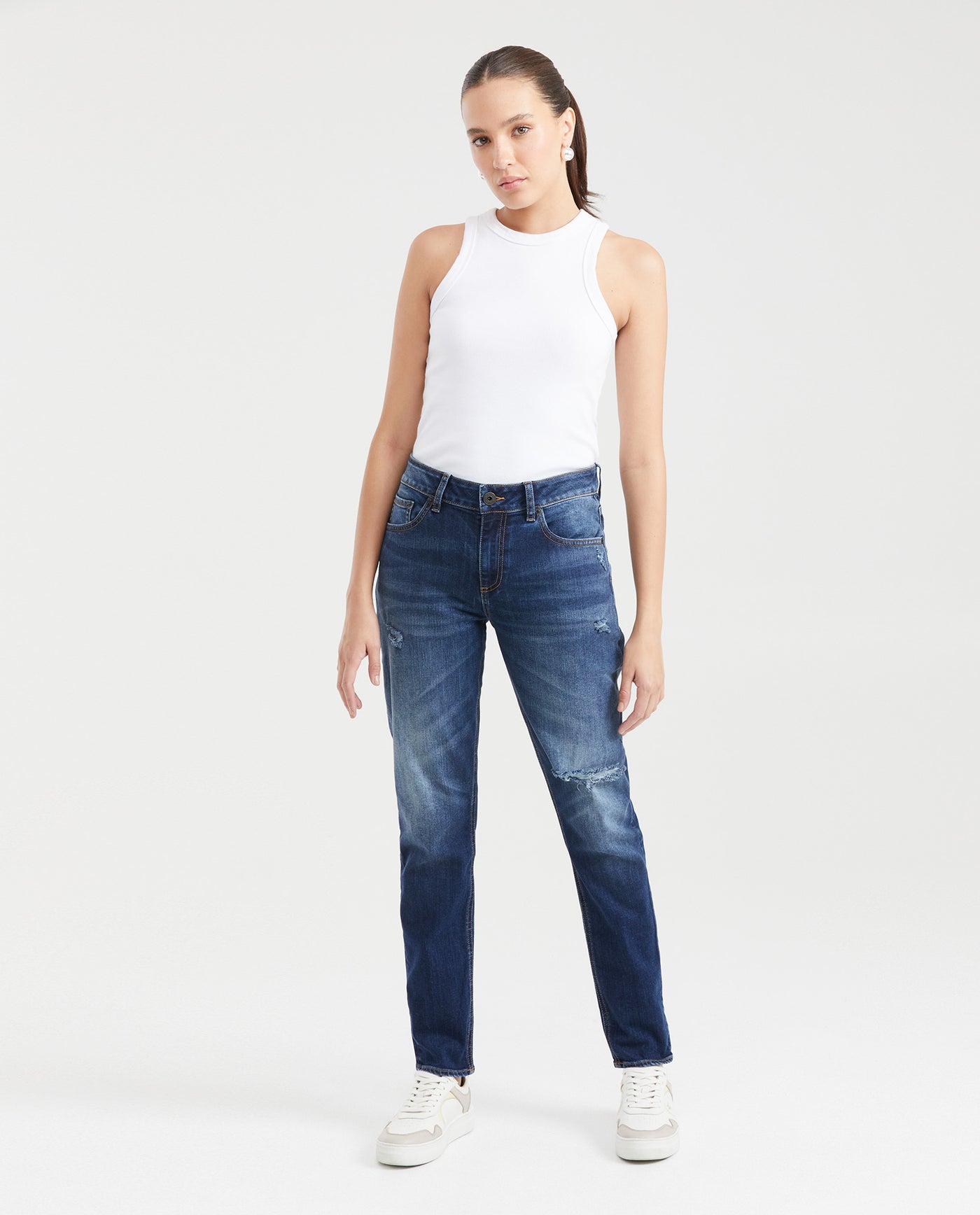 Women's Cosmo Jeans High-Rise Fitted Leg Medium Wash Rips Green Contrast 431G011 - 5