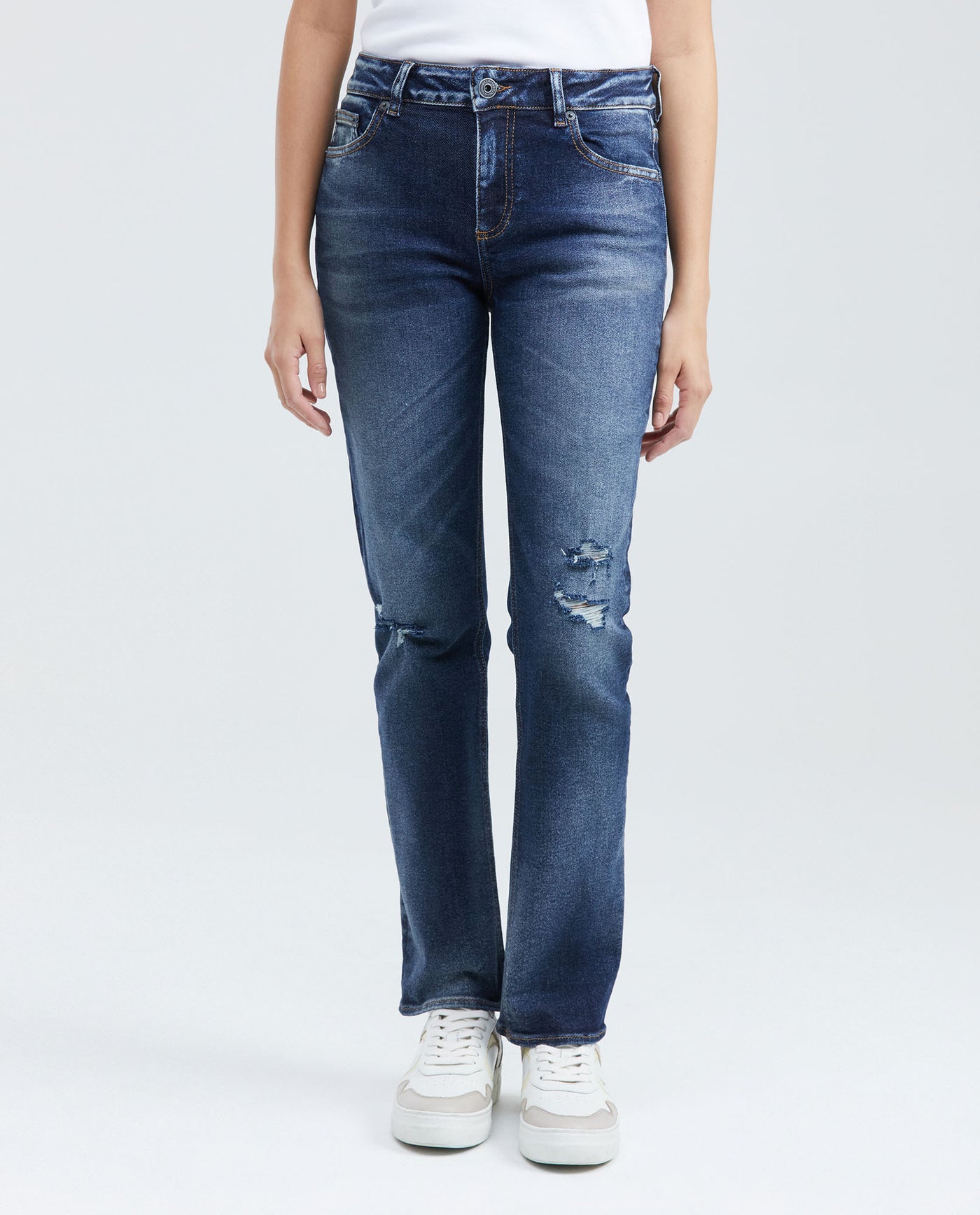 Women's Cosmo Jeans High-Rise Bootcut Dark Wash Rips Green Contrast Double Recycled 431G012 - 1