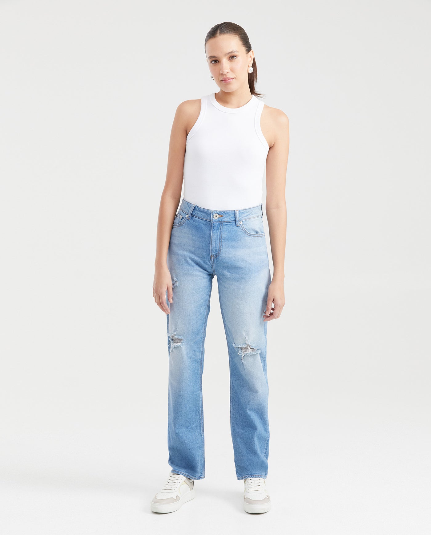 Women's Jeans, High Rise, Boot Cut with Rips - Light Vintage Blue 431G020 - 6